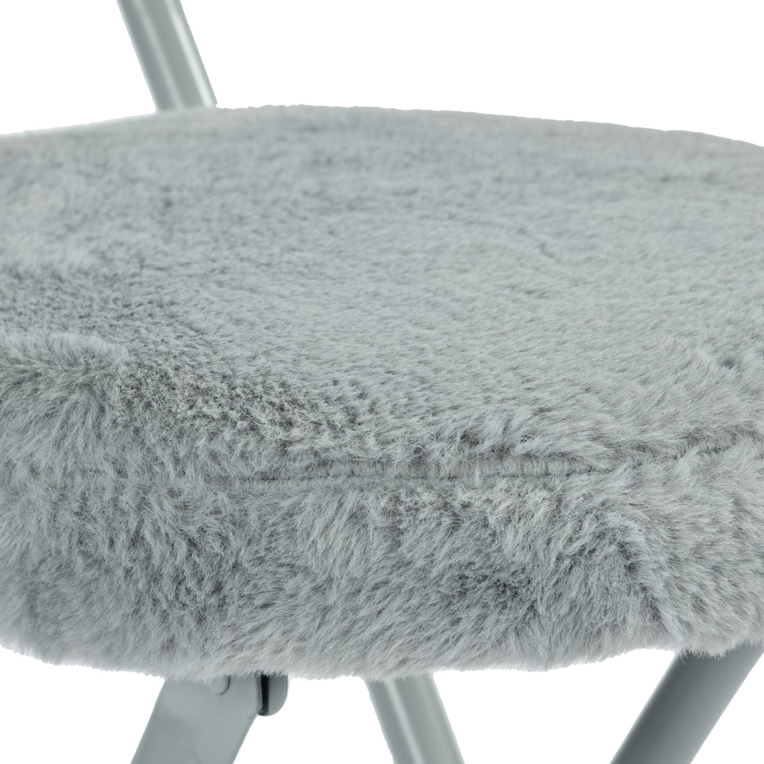 Homy Casa Clift 5PC Dining Set 31.5” Round Black Table with 4 Ernst Faux Fur Upholstered Folding Chairs Padded Seat in Grey