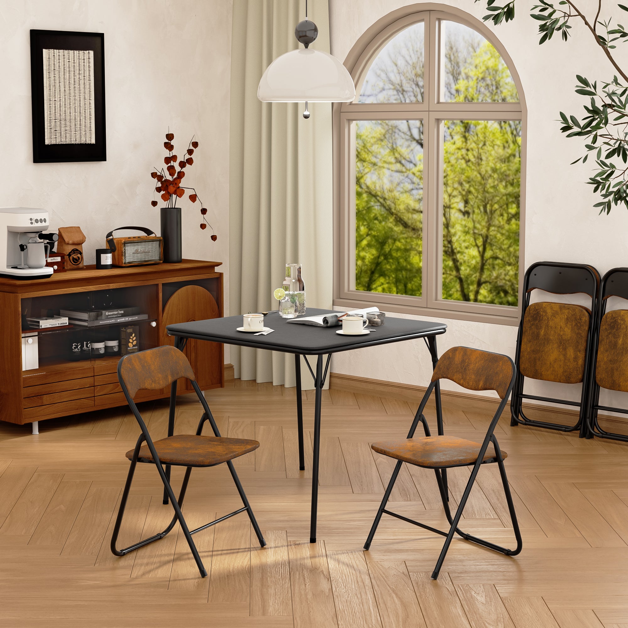 Malibu Suede Brown Folding Dining Chair Set
