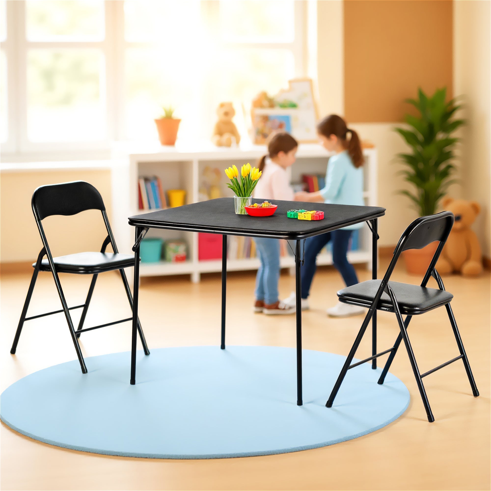 Homy Casa FERN Folding Patio Dining Set with PVC Chairs, Black