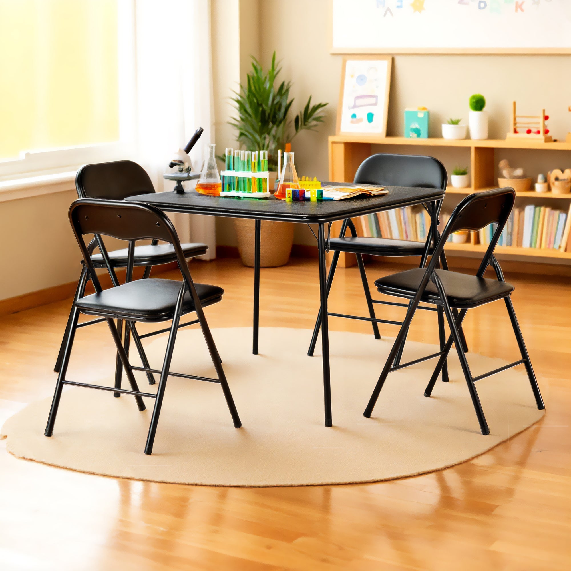 Homy Casa FERN Folding Patio Dining Set with PVC Chairs, Black