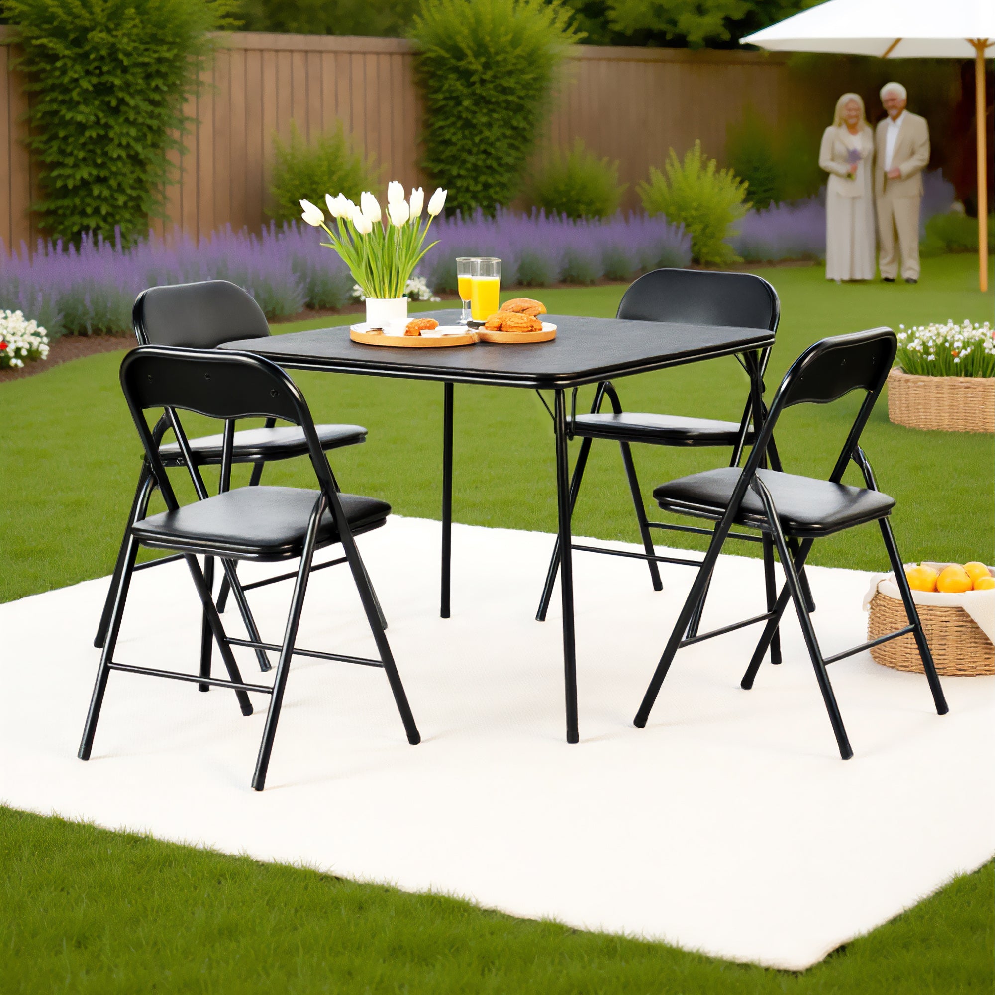 Homy Casa FERN Folding Patio Dining Set with PVC Chairs, Black