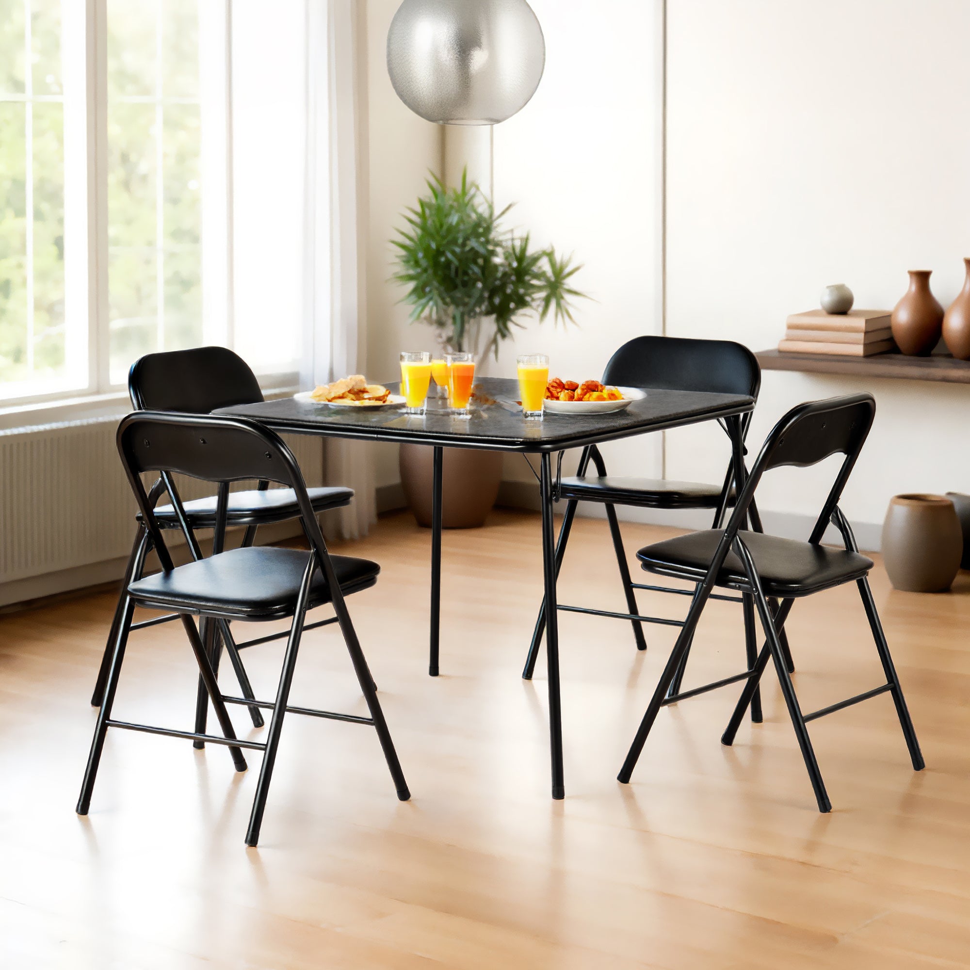 Fern 5 Piece Folding Table Set with 4 Mango Upholstered Foldable Chairs