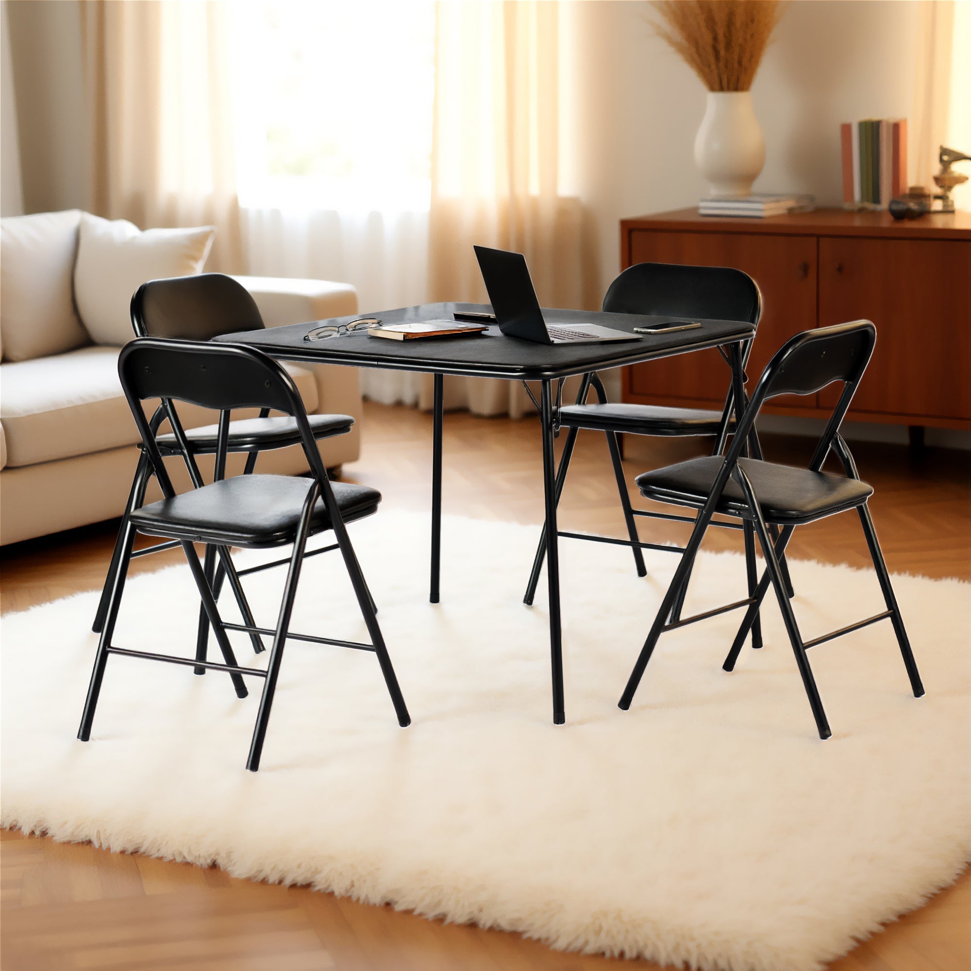 Fern 5 Piece Folding Table Set with 4 Mango Upholstered Foldable Chairs