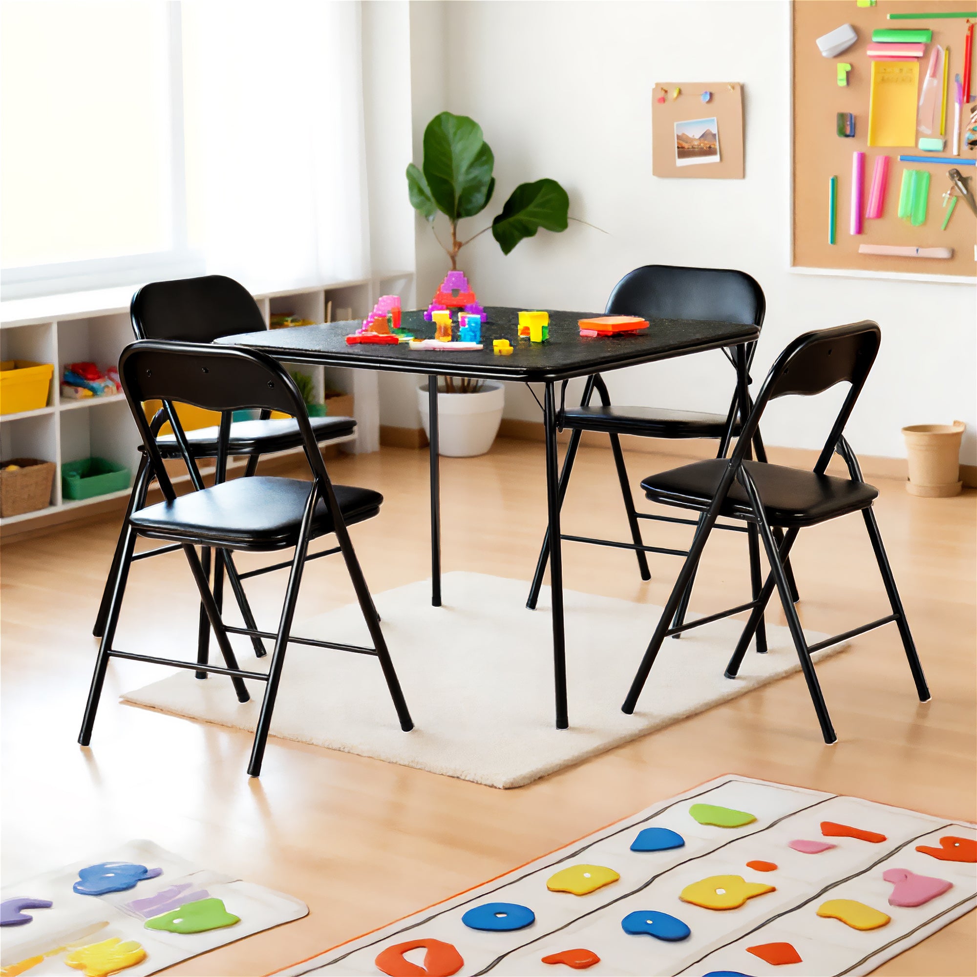 Fern 5 Piece Folding Table Set with 4 Mango Upholstered Foldable Chairs