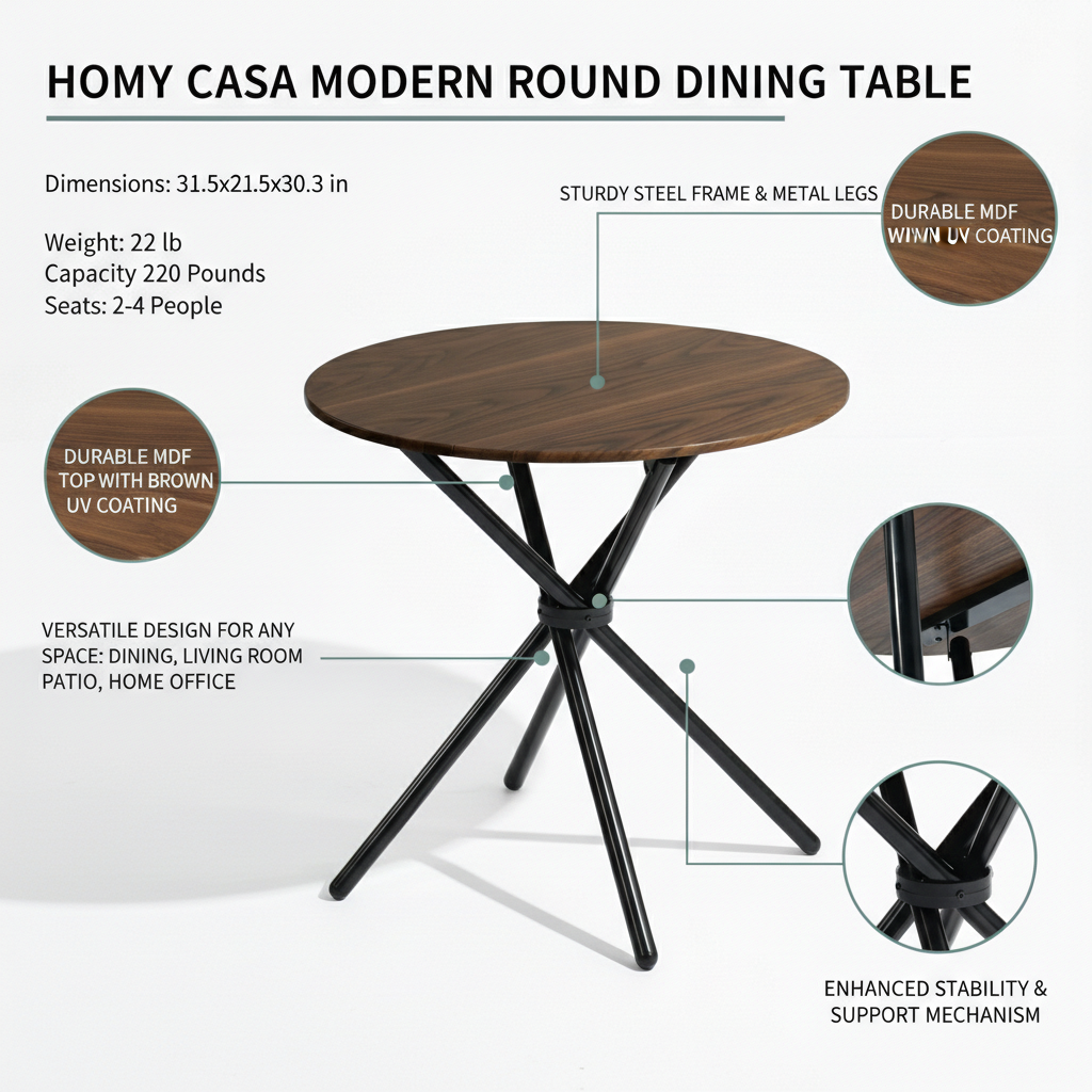 Homy Casa FONTANA+HAVEN 3PC Dining Set 31.5” Round Table with 2 Haven Grey Fabric Chairs Walnut Finish