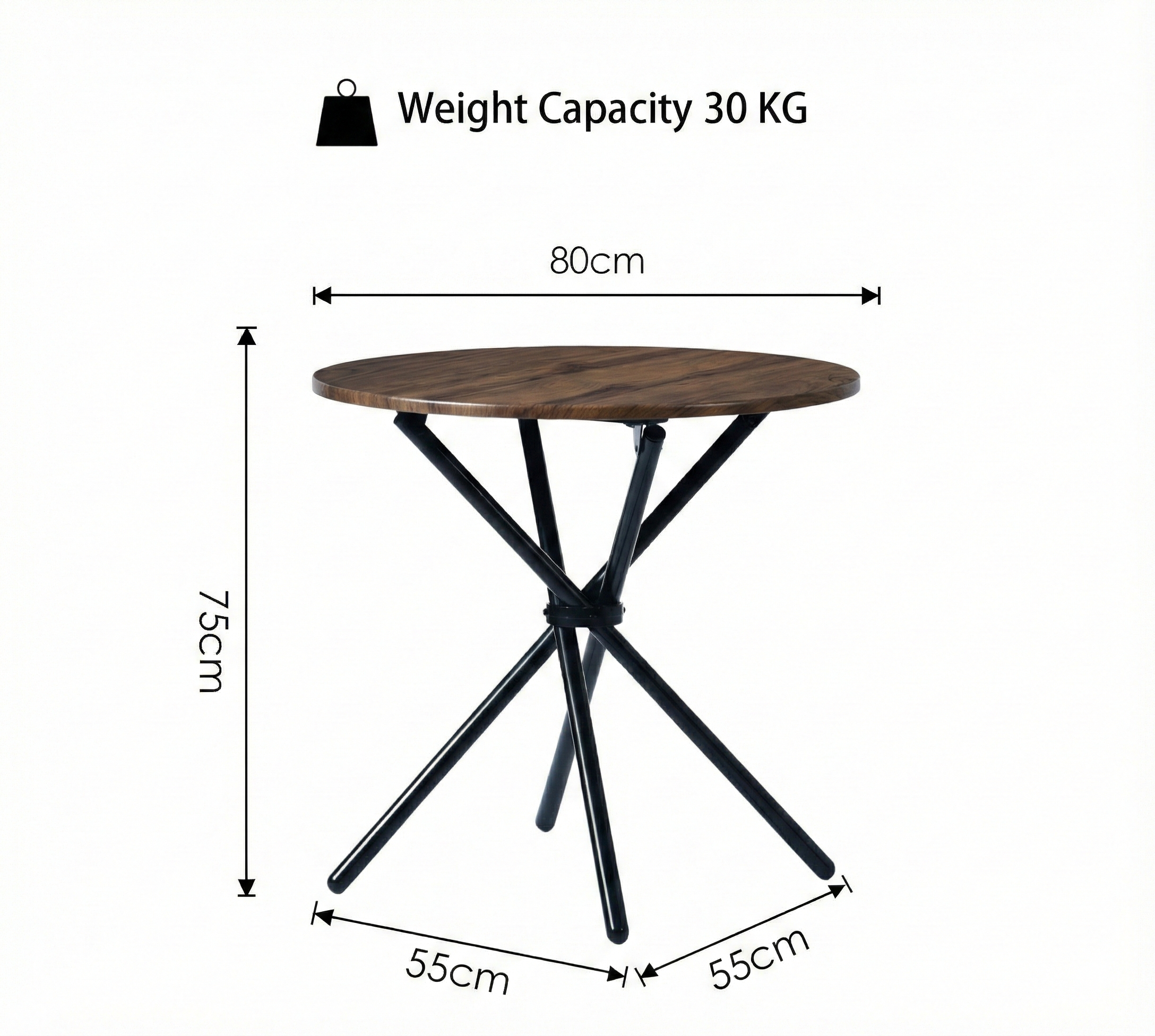 Homy Casa FONTANA+HAVEN 3PC Dining Set 31.5” Round Table with 2 Haven Grey Fabric Chairs Walnut Finish
