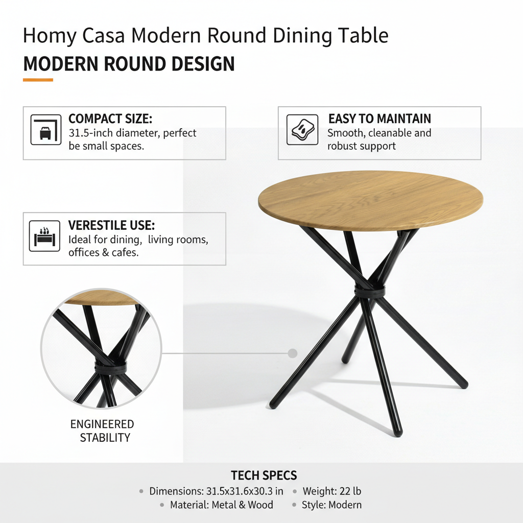 Homy Casa FONTANA+HAVEN 3PC Dining Set 31.5” Round Table with 2 Haven Beige Fabric Chairs Walnut Finish Legs