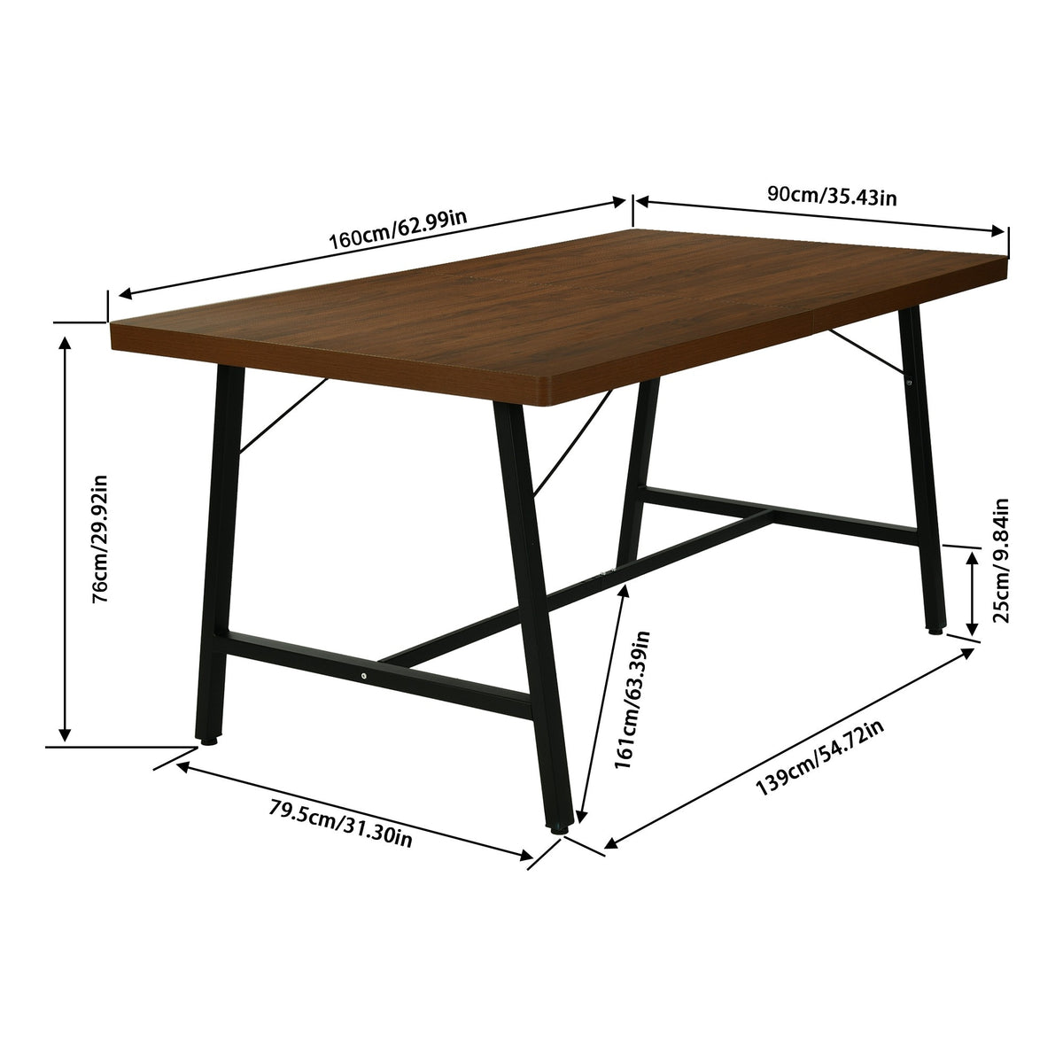 Homy Casa FORS+KALI 5PC Dining Set 63” Dining Table with 4 KALI Suede Brown Walnut Leg Chairs