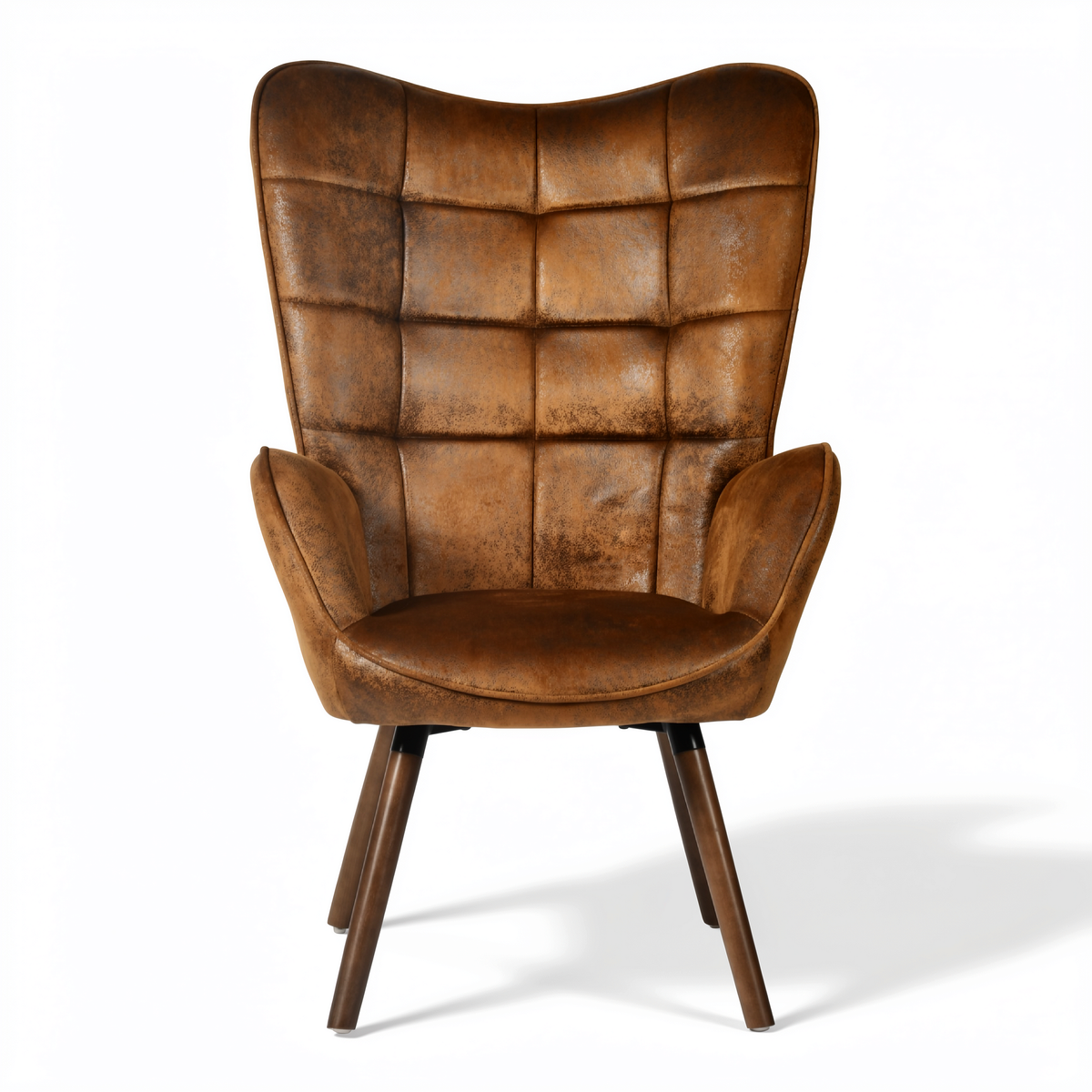 Harison Upholstered Wingback Accent Chair with Ottoman and Solid Beech Wood Legs