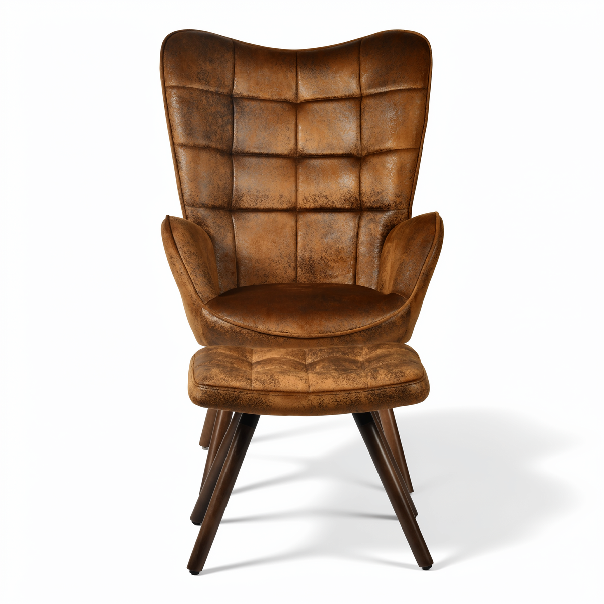 Harison Upholstered Wingback Accent Chair with Ottoman and Solid Beech Wood Legs