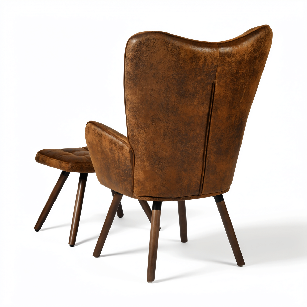 Harison Upholstered Wingback Accent Chair with Ottoman and Solid Beech Wood Legs