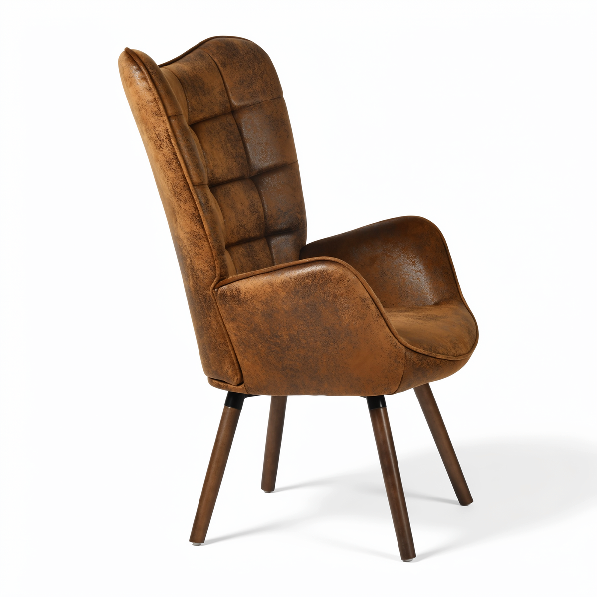 Harison Upholstered Wingback Accent Chair with Ottoman and Solid Beech Wood Legs