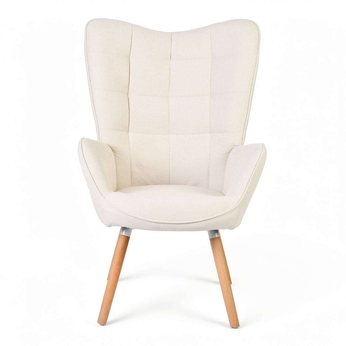 Harison Upholstered Wingback Accent Chair with Ottoman and Solid Beech Wood Legs