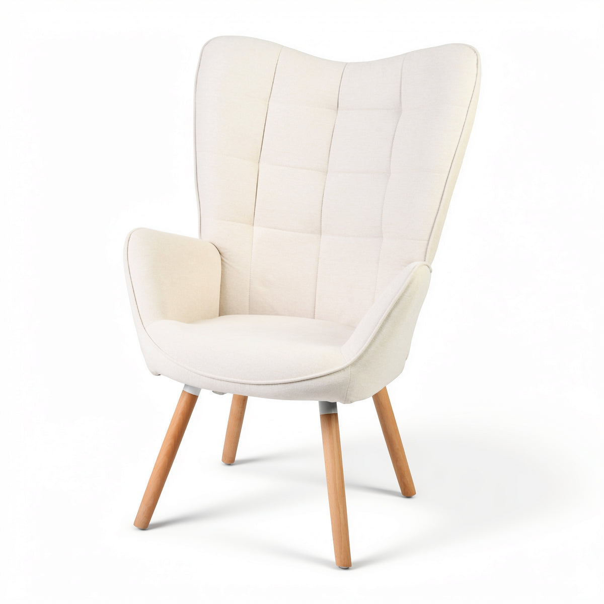 Harison Upholstered Wingback Accent Chair with Ottoman and Solid Beech Wood Legs
