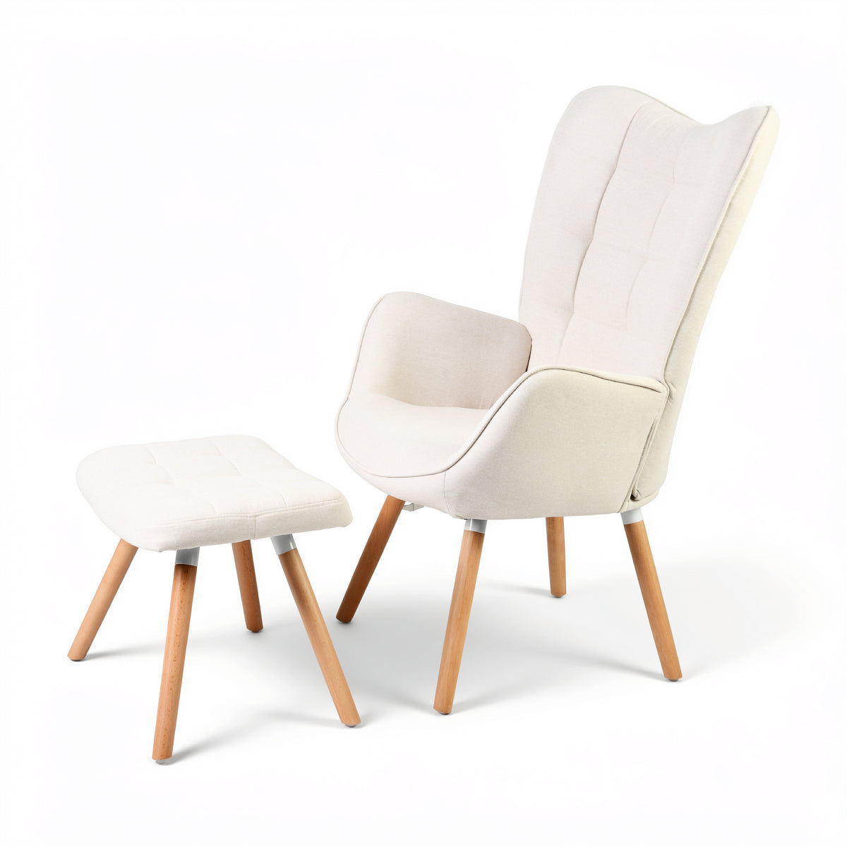 Harison Upholstered Wingback Accent Chair with Ottoman and Solid Beech Wood Legs