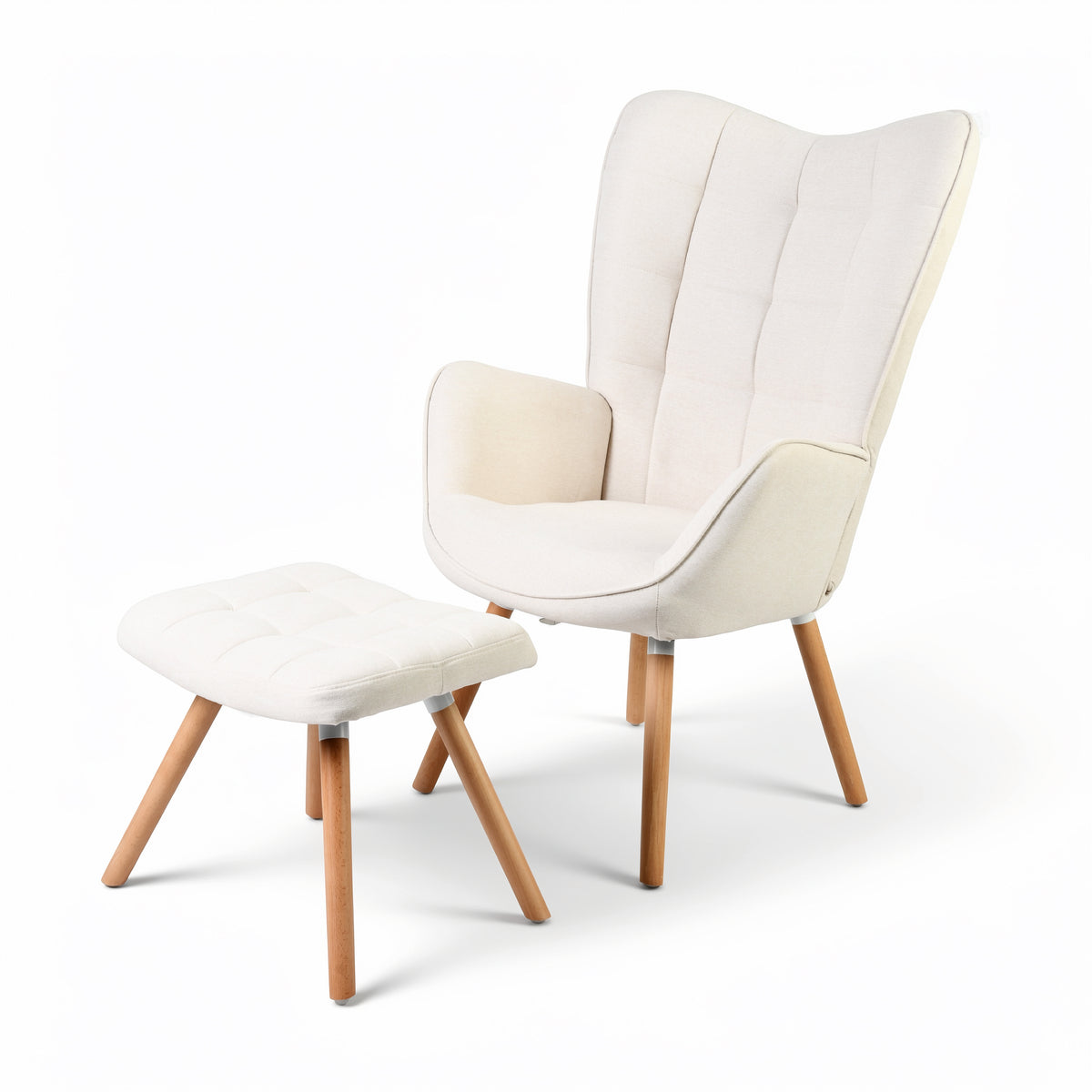 Harison Upholstered Wingback Accent Chair with Ottoman and Solid Beech Wood Legs
