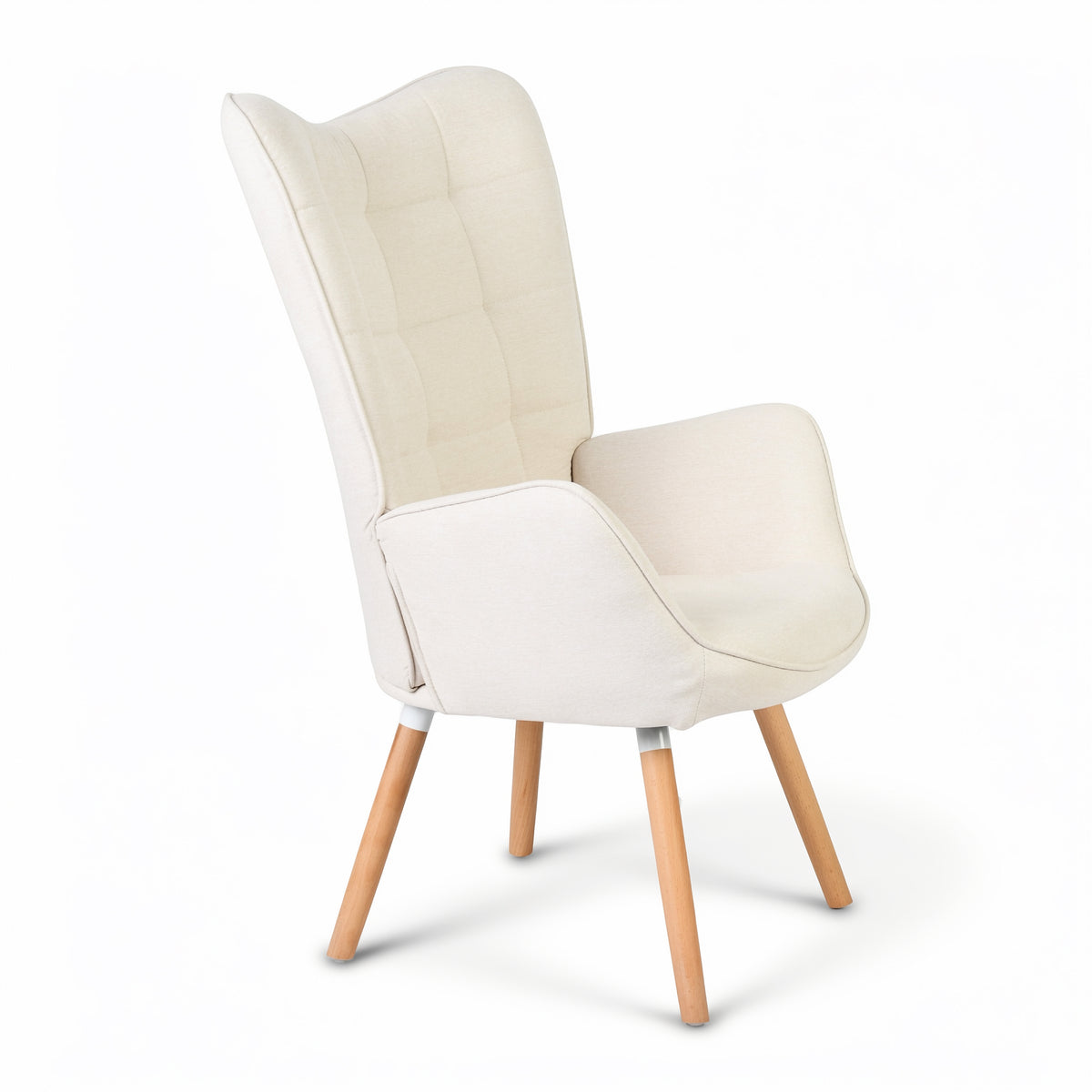 Harison Upholstered Wingback Accent Chair with Ottoman and Solid Beech Wood Legs