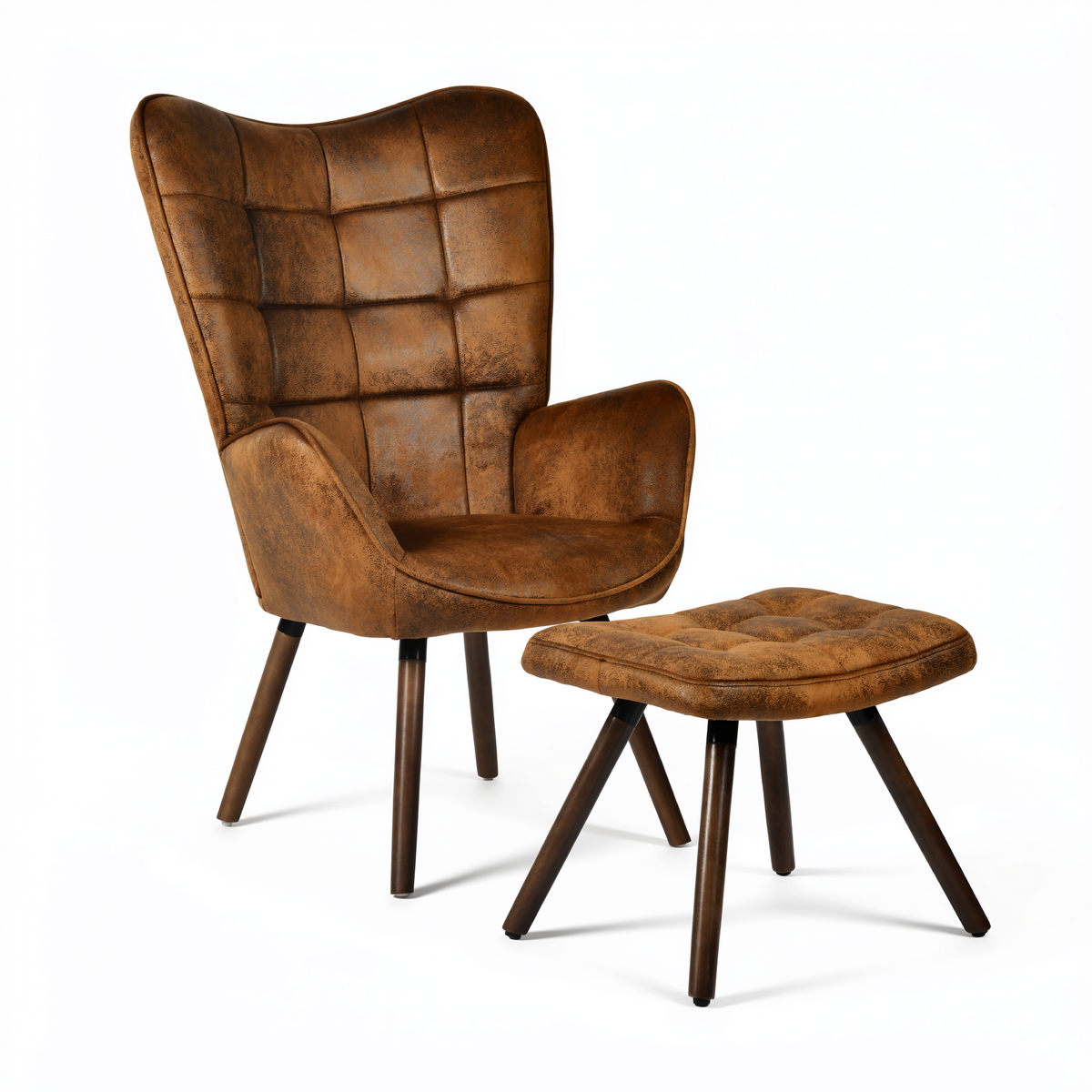 Homy Casa Harison Brown Suede Accent Chair with Ottoman for Living Room Seating