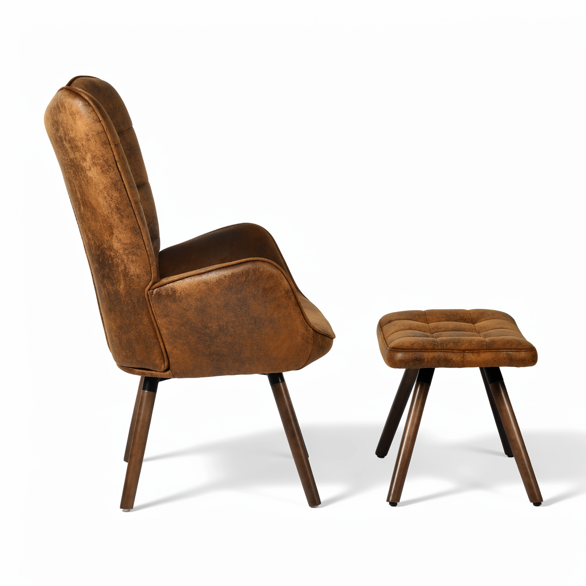 Homy Casa Harison Brown Suede Accent Chair with Ottoman for Living Room Seating