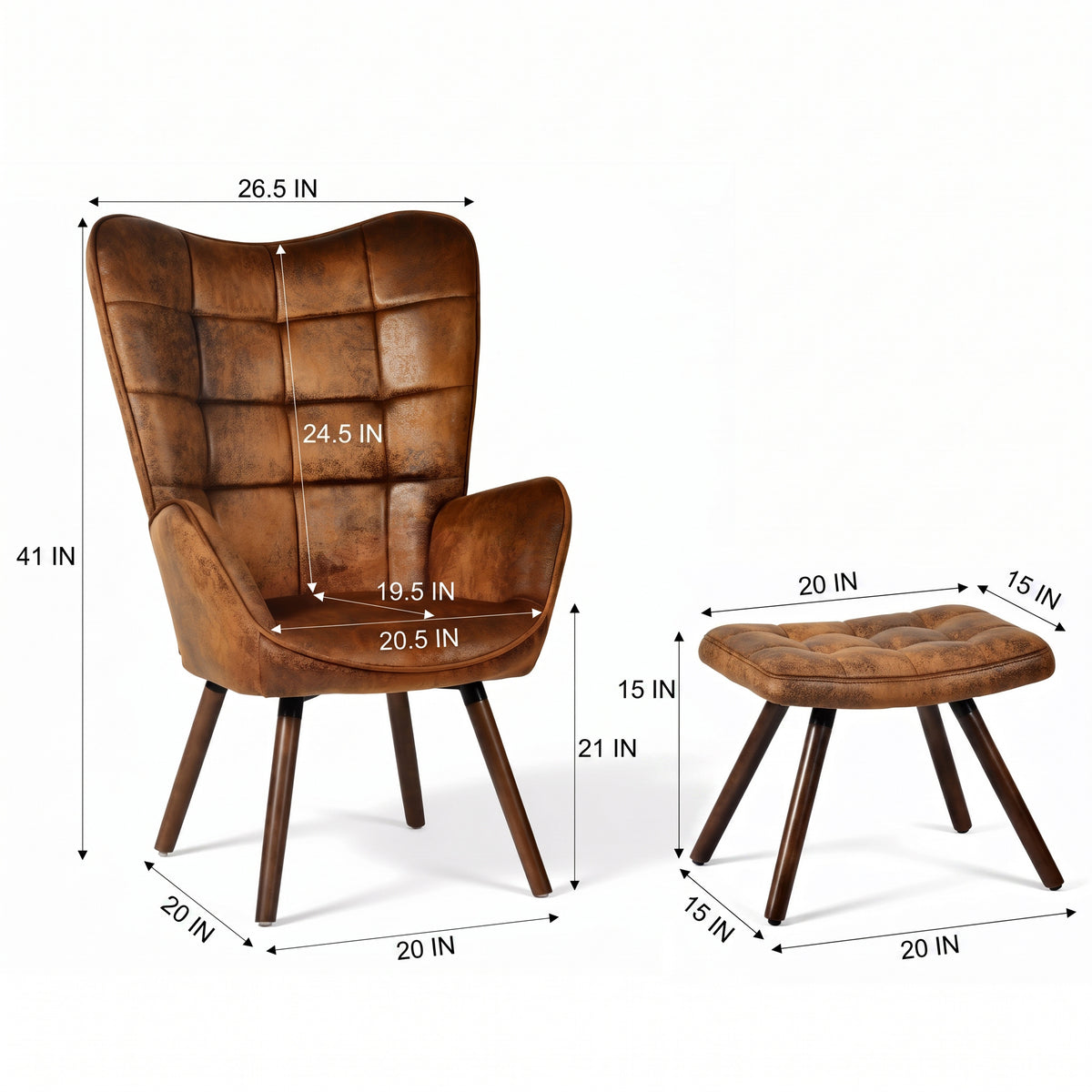 Homy Casa Harison Brown Suede Accent Chair with Ottoman for Living Room Seating