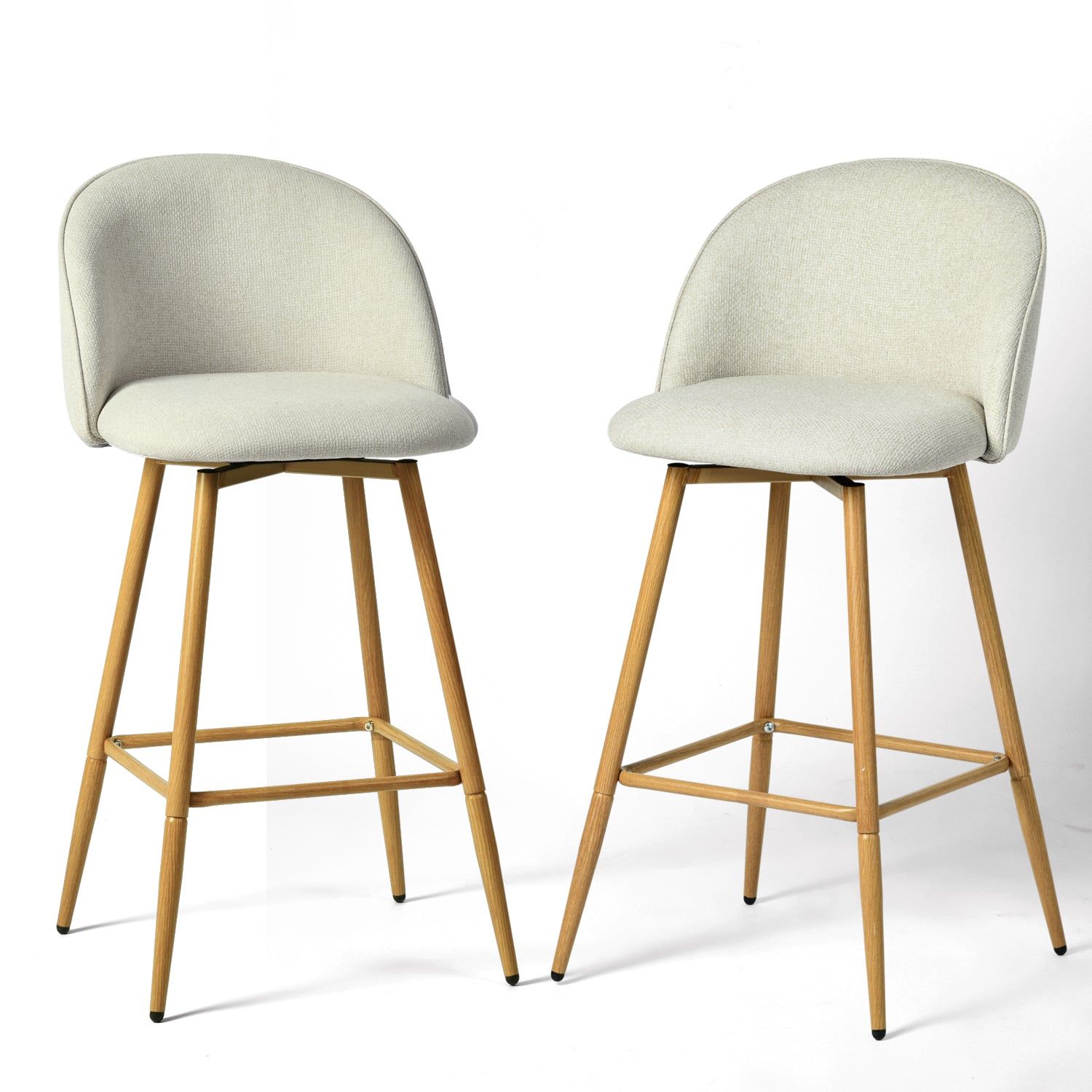 Homy Casa HASEEB 2PC Counter Barrel Beige Barstool Swivel Bar Stool for Kitchen Island, Dining, Home Bar Open Box