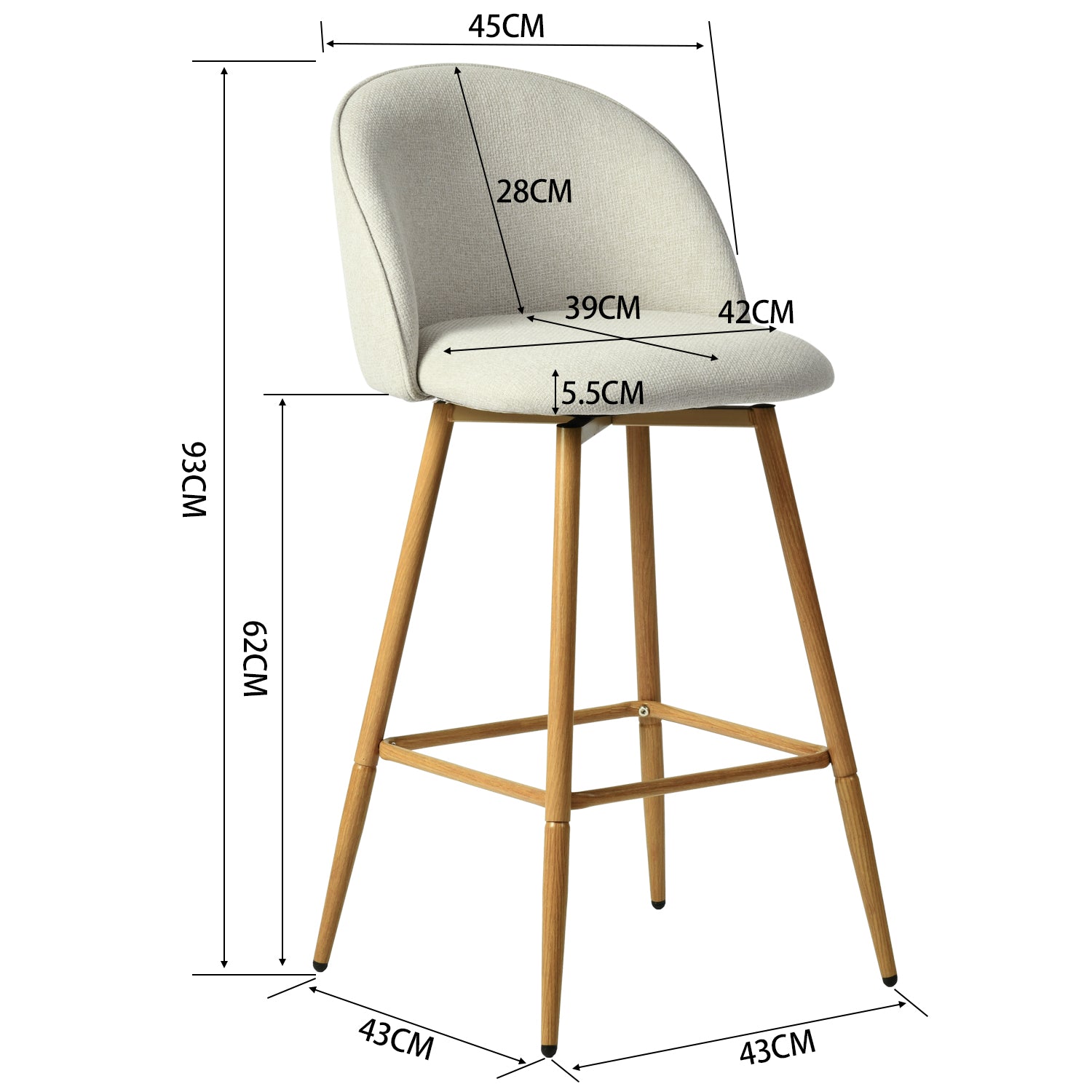 HASEEB 26" Swivel Counter Height Bar Stools Set of 3 with Performance Fabric