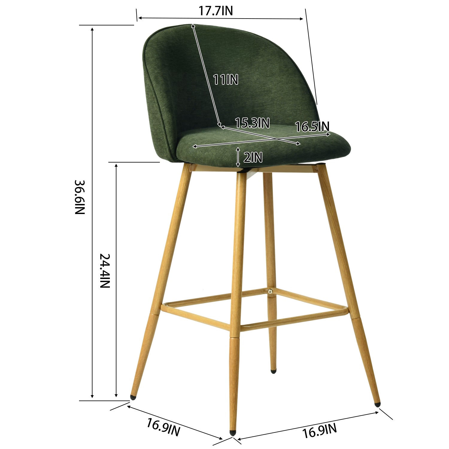 Homy Casa HASEEB 26" Verita Swivel Counter Height Bar Stools Set of 2, Green