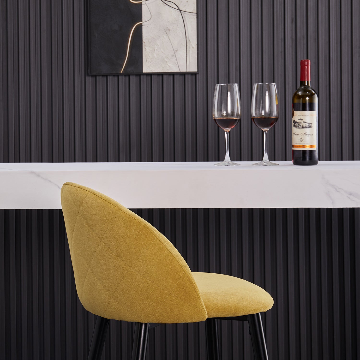 Homy Casa Haseeb 30" Bar Stool, Yellow Terry Fabric Upholstery with Black Metal Legs,Open Box