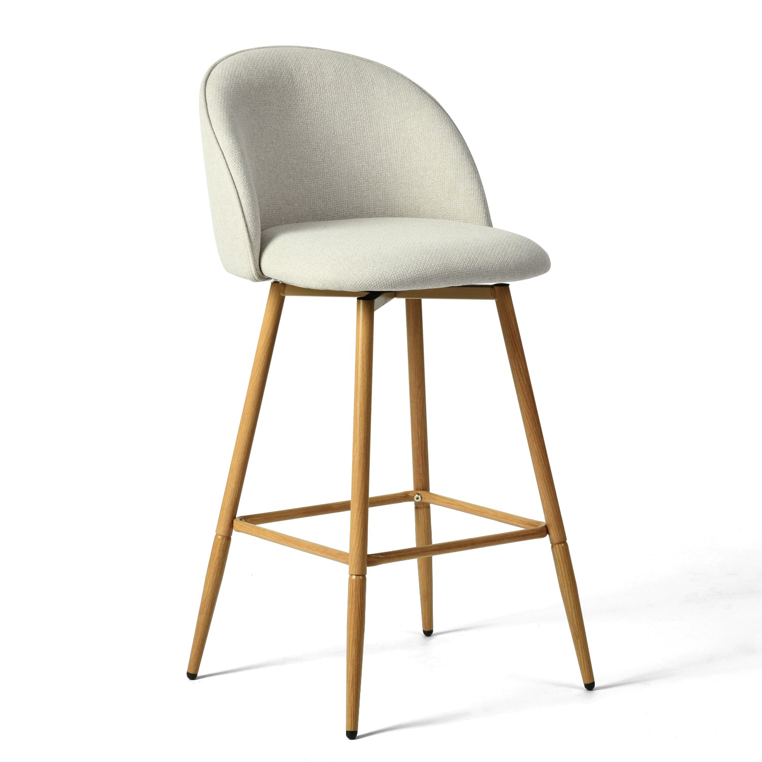 Homy Casa Haseeb Counter Barrel Bar Stool Beige Oak Kitchen