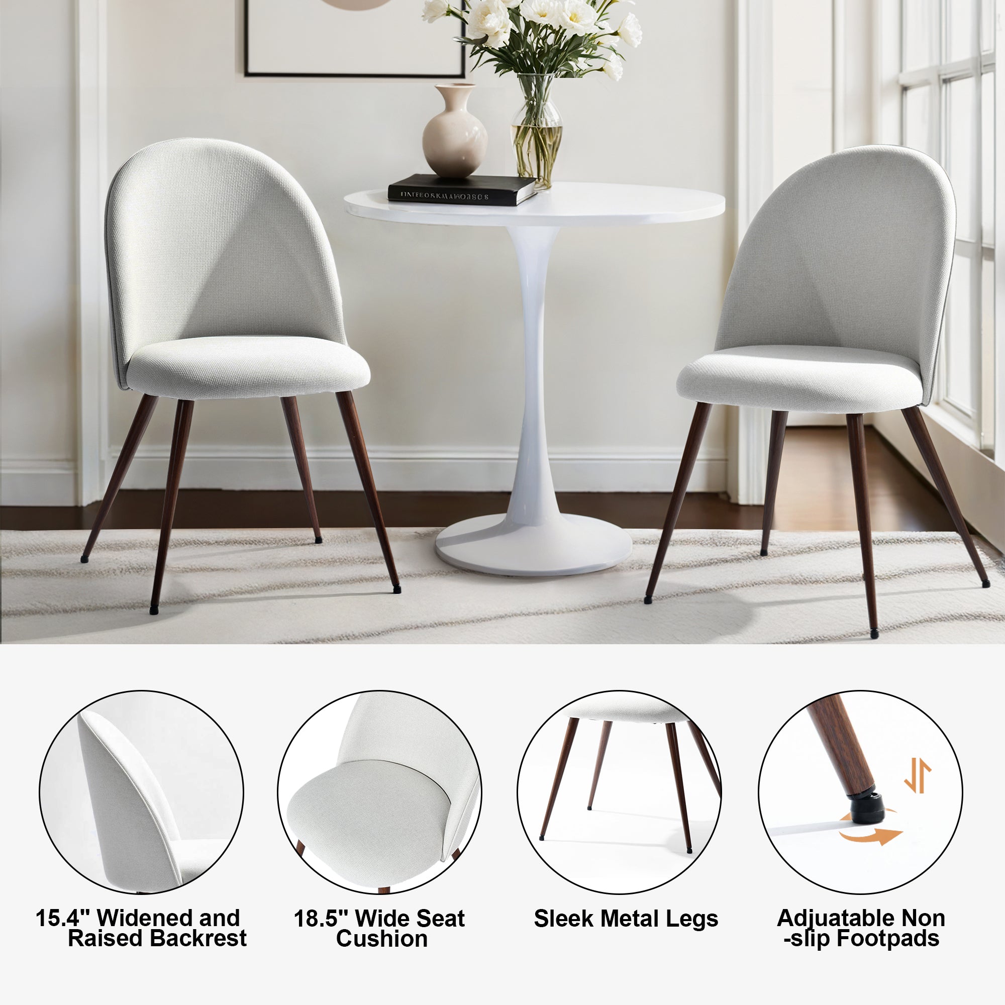 Homy Casa STAN+HAVEN 7PC Dining Set 63" Rectangular Dark Brown Table with 6 Haven Beige Fabric Chairs
