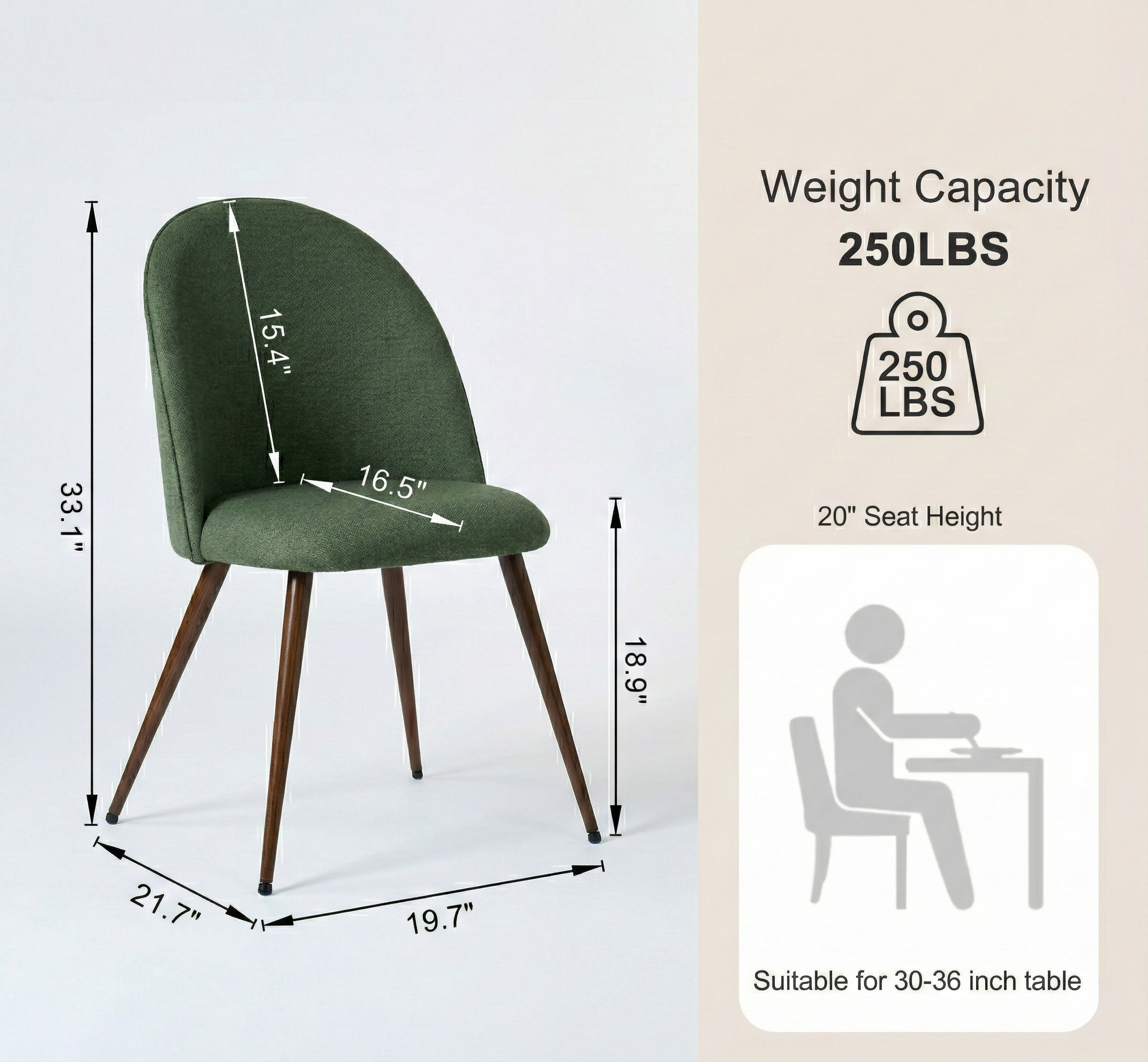 Homy Casa HAVEN FABRIC VERITA GREEN 2PK 20.08" W x 21.06" D x 33.07" H Dining Chair Set