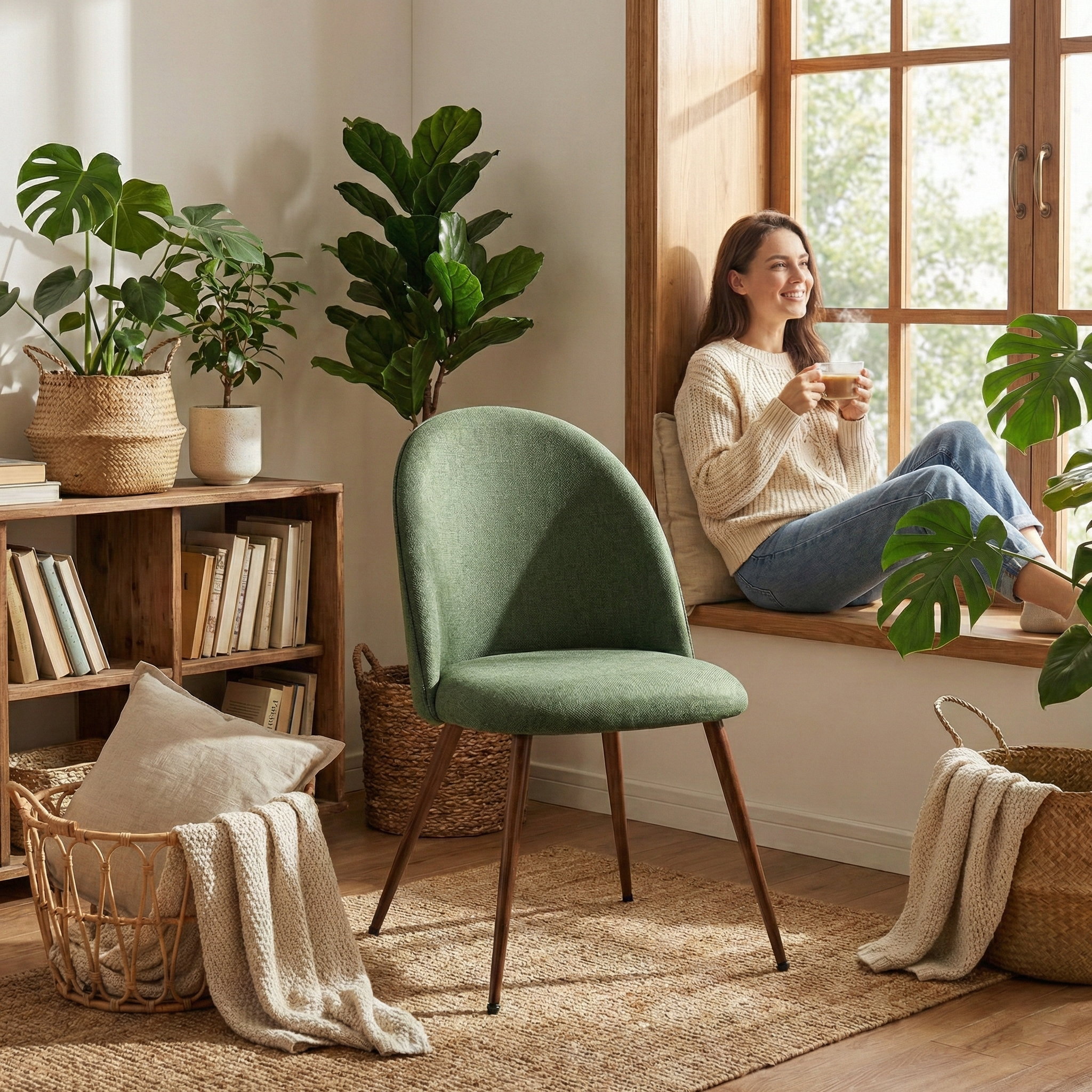 Homy Casa HAVEN FABRIC VERITA GREEN 2PK 20.08" W x 21.06" D x 33.07" H Dining Chair Set