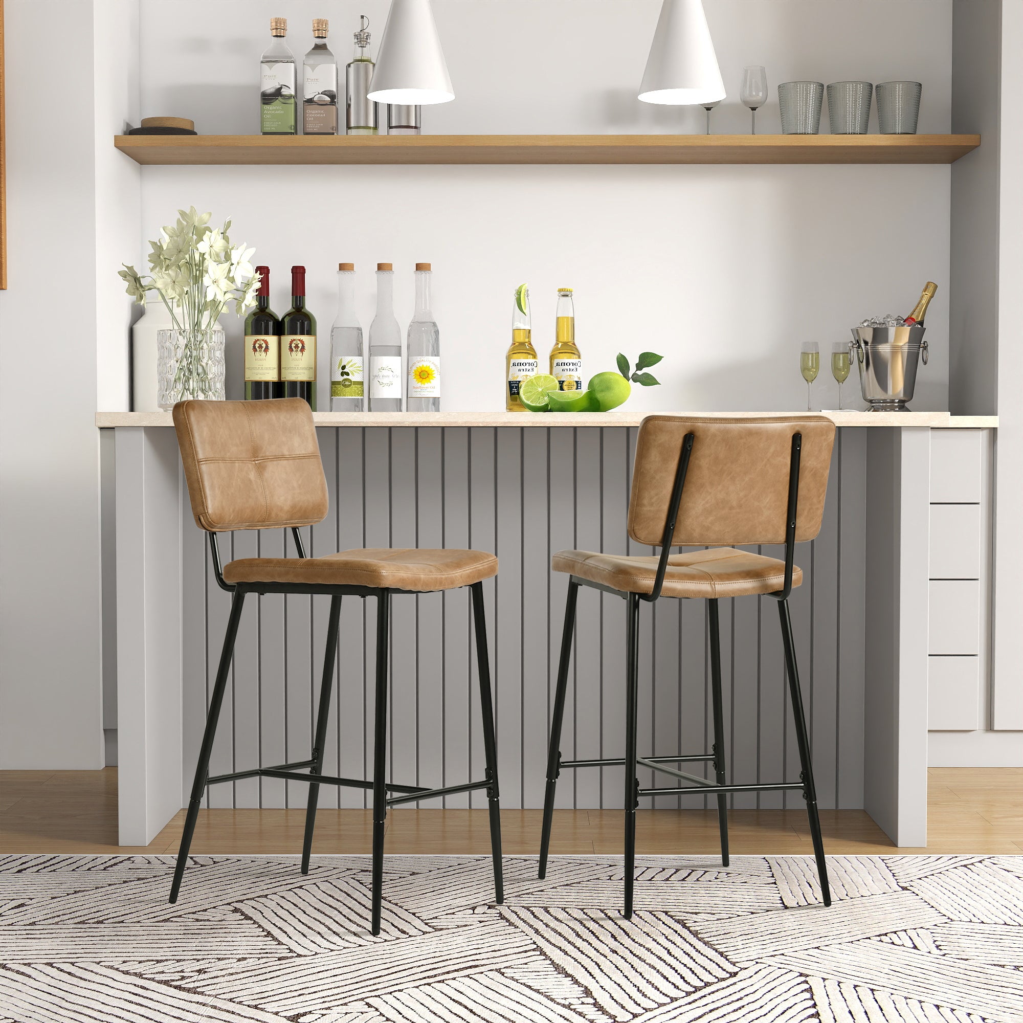 Homy Casa IDP-CS001 Cognac Brown Counter Bar Stools Open Box