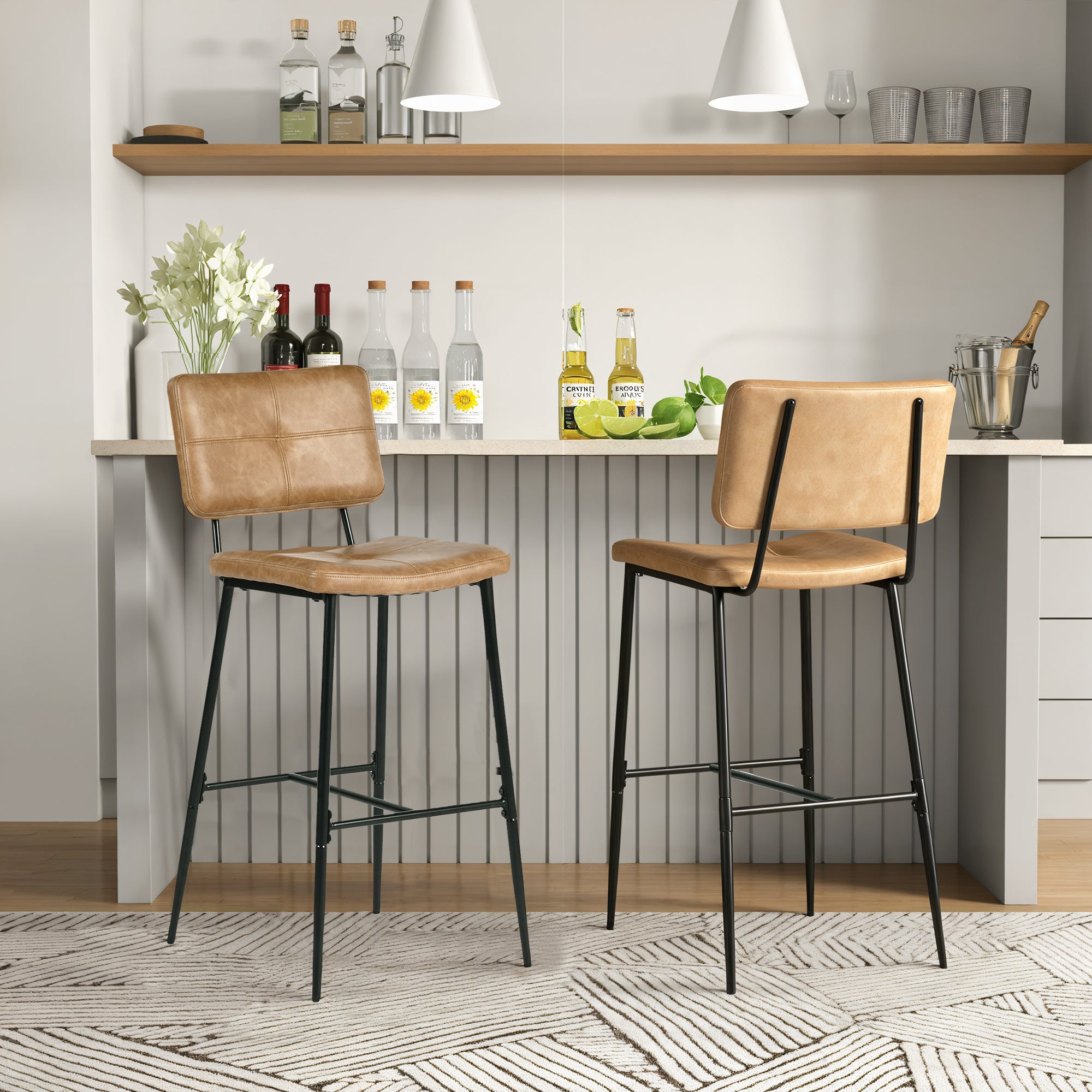 Homy Casa IDP-HB001 Cognac Brown Bar Stools Tall Bar Seating Set Open Box