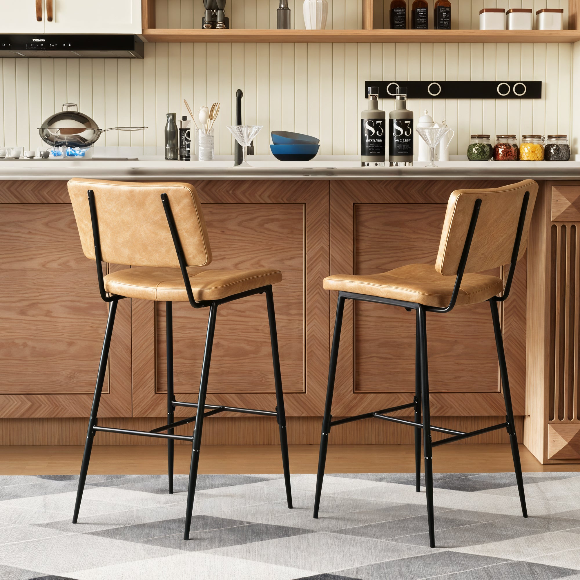 Homy Casa IDP-HB001 Cognac Brown Bar Stools Tall Bar Seating Set Open Box