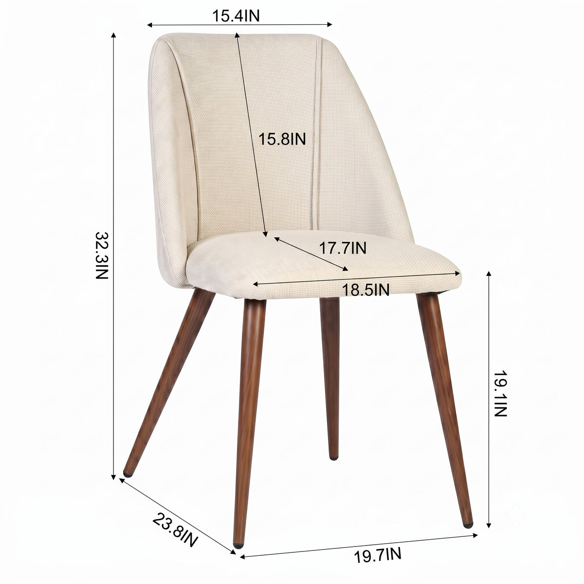 Homy Casa STAN+KALI 7PC Dining Set 63" Table with 6 Kali Beige Fabric Chairs in Dark Walnut Finish
