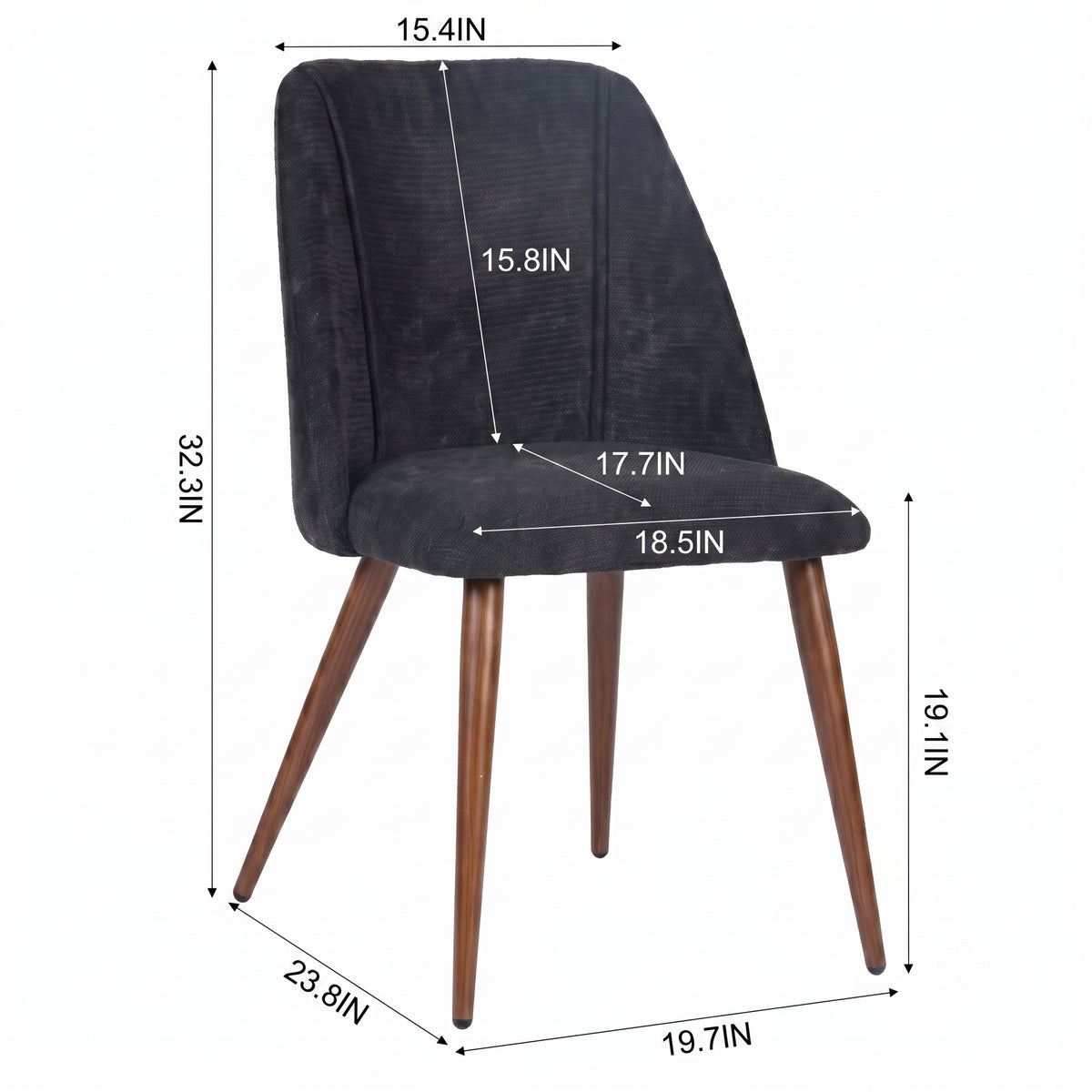 Homy Casa Kali Fabric Charcoal Dining Chair Set of 2 for Kitchen and Dining