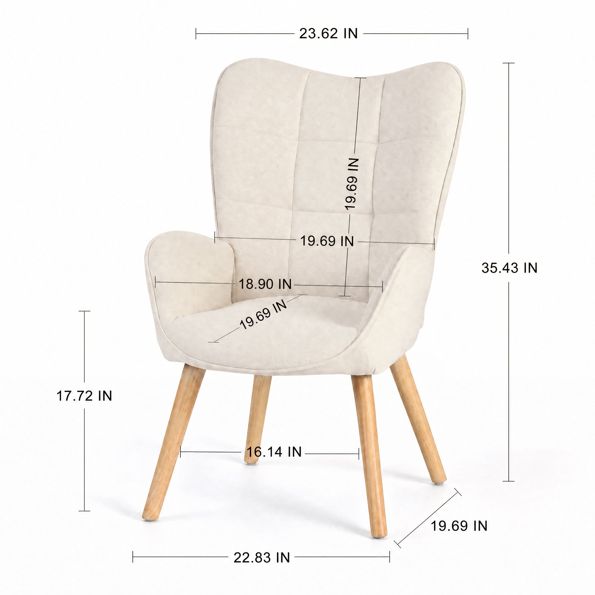 Homy Casa Kanas Beige Oak Leg Wingback Accent Chair