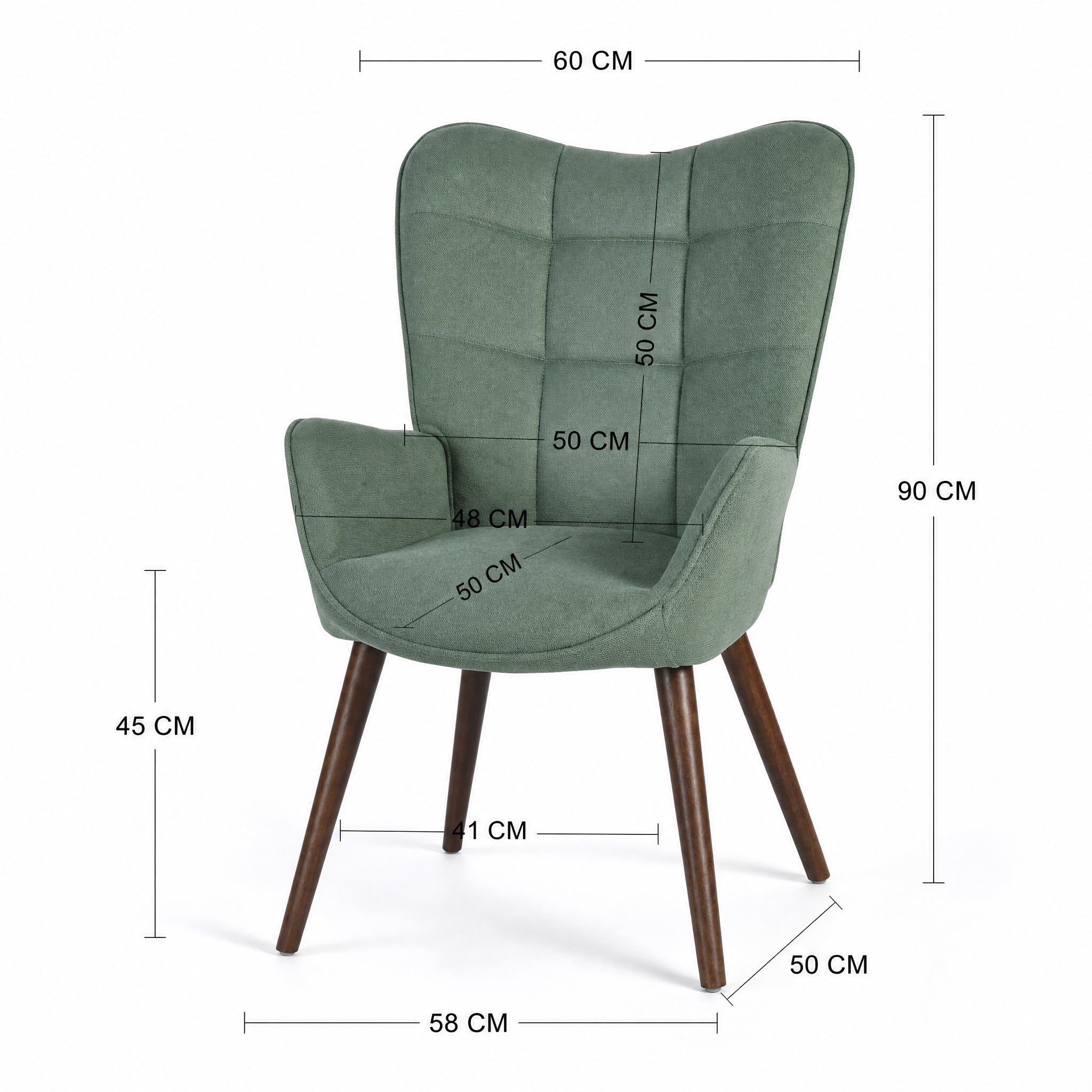 Homy Casa Kanas Green Walnut Leg Wingback Accent Chair