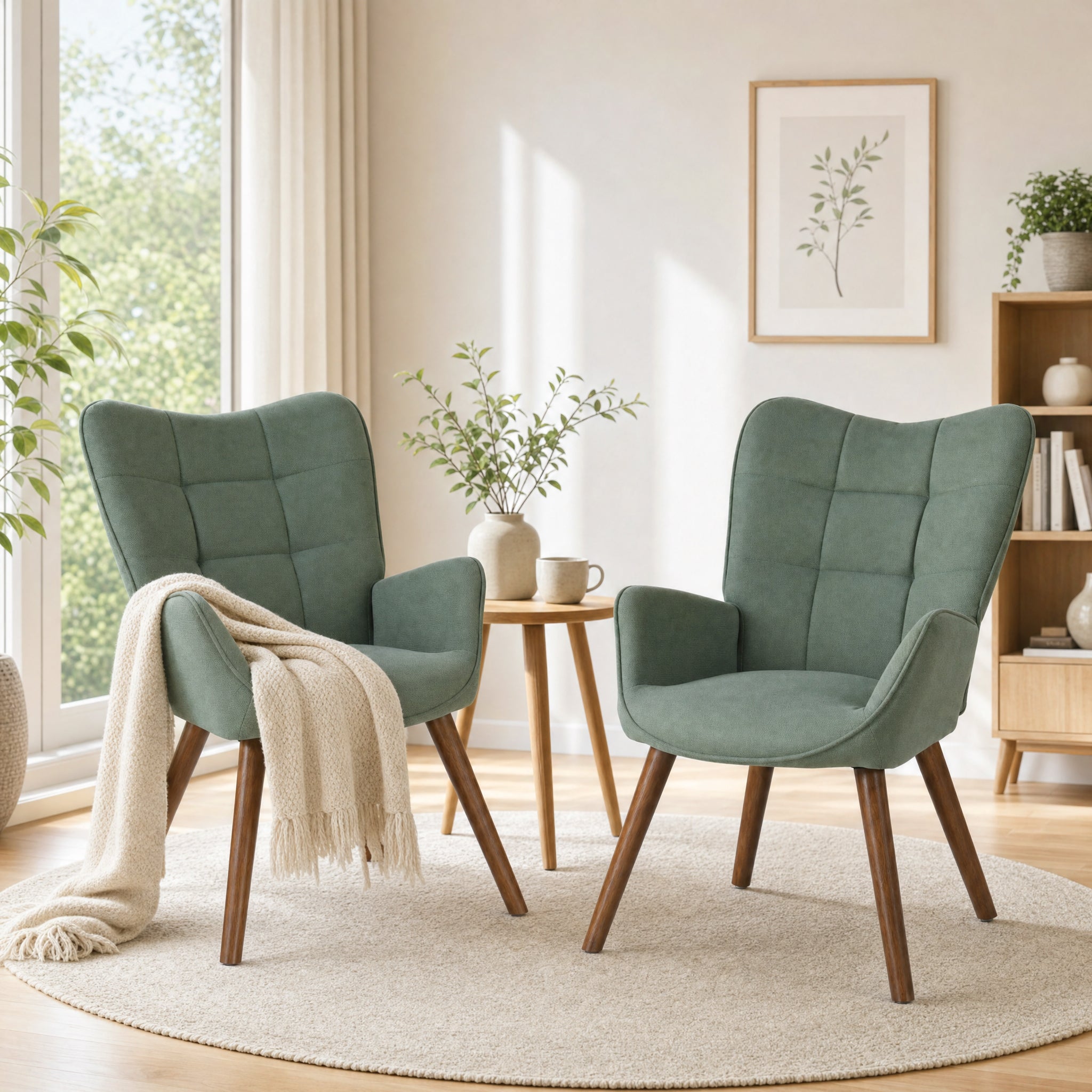 Homy Casa Kanas Green Walnut Leg Wingback Accent Chair