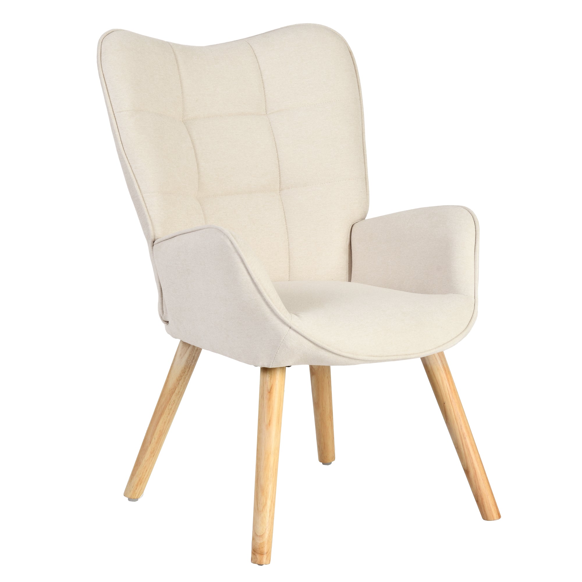 Homy Casa Kanas Beige Oak Leg Wingback Accent Chair