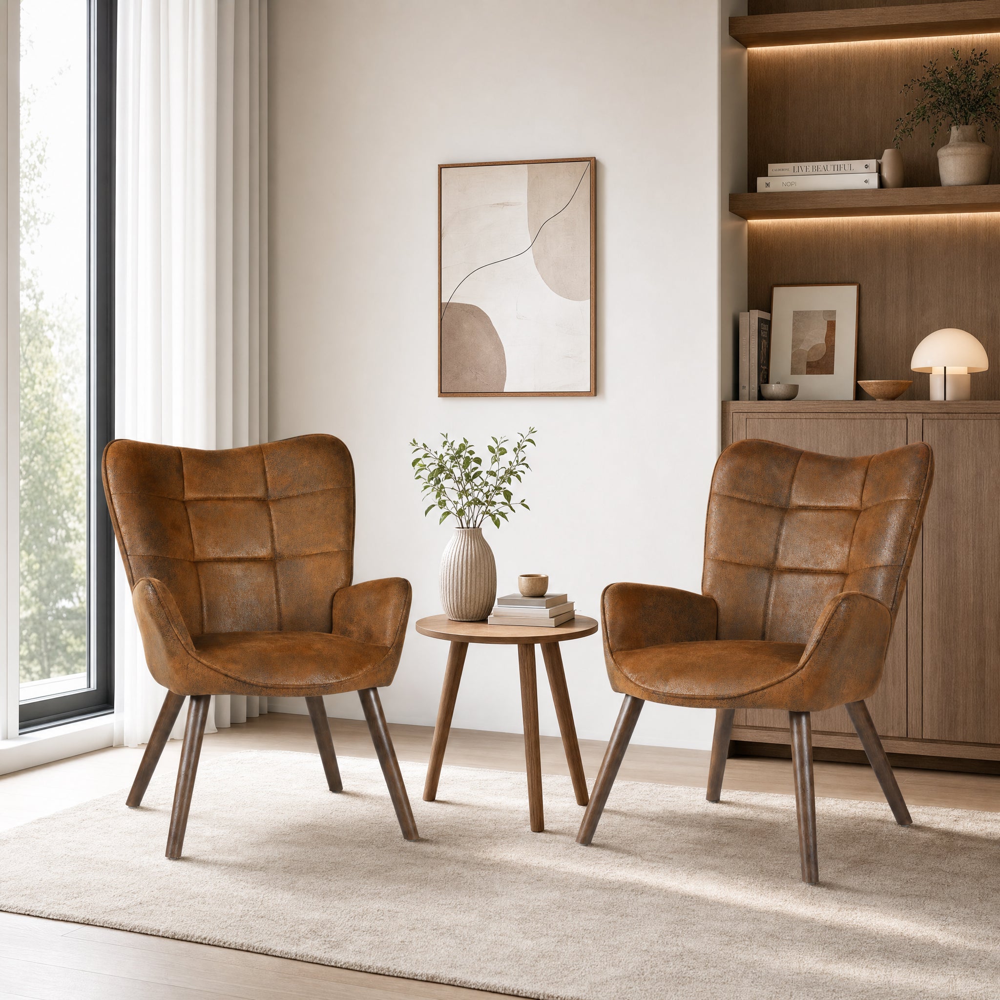 Homy Casa Kanas Suede Walnut Leg Wingback Accent Chair