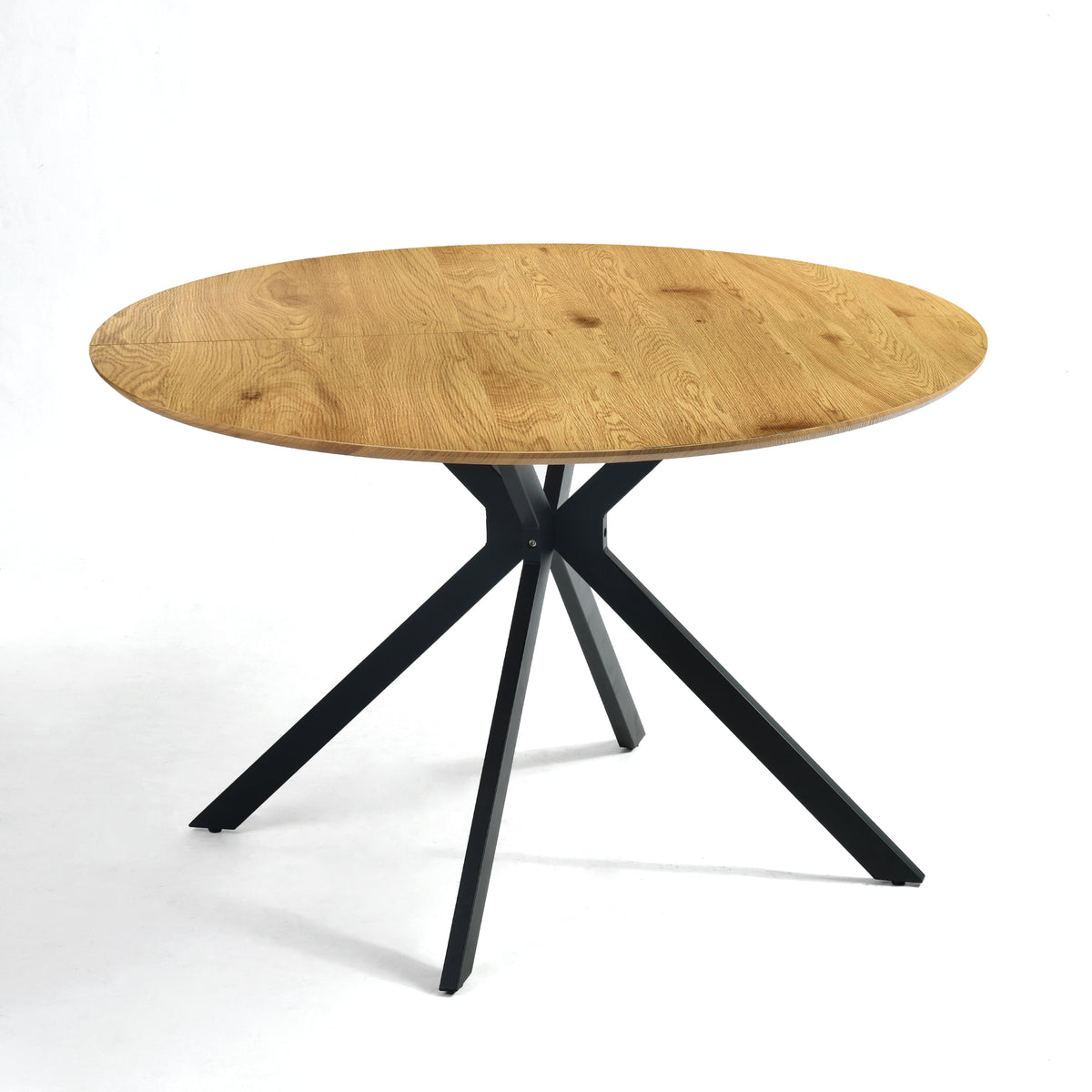 Kova 47" Round Dining Table with Textured Wood-Grain Top and Angled Metal Base