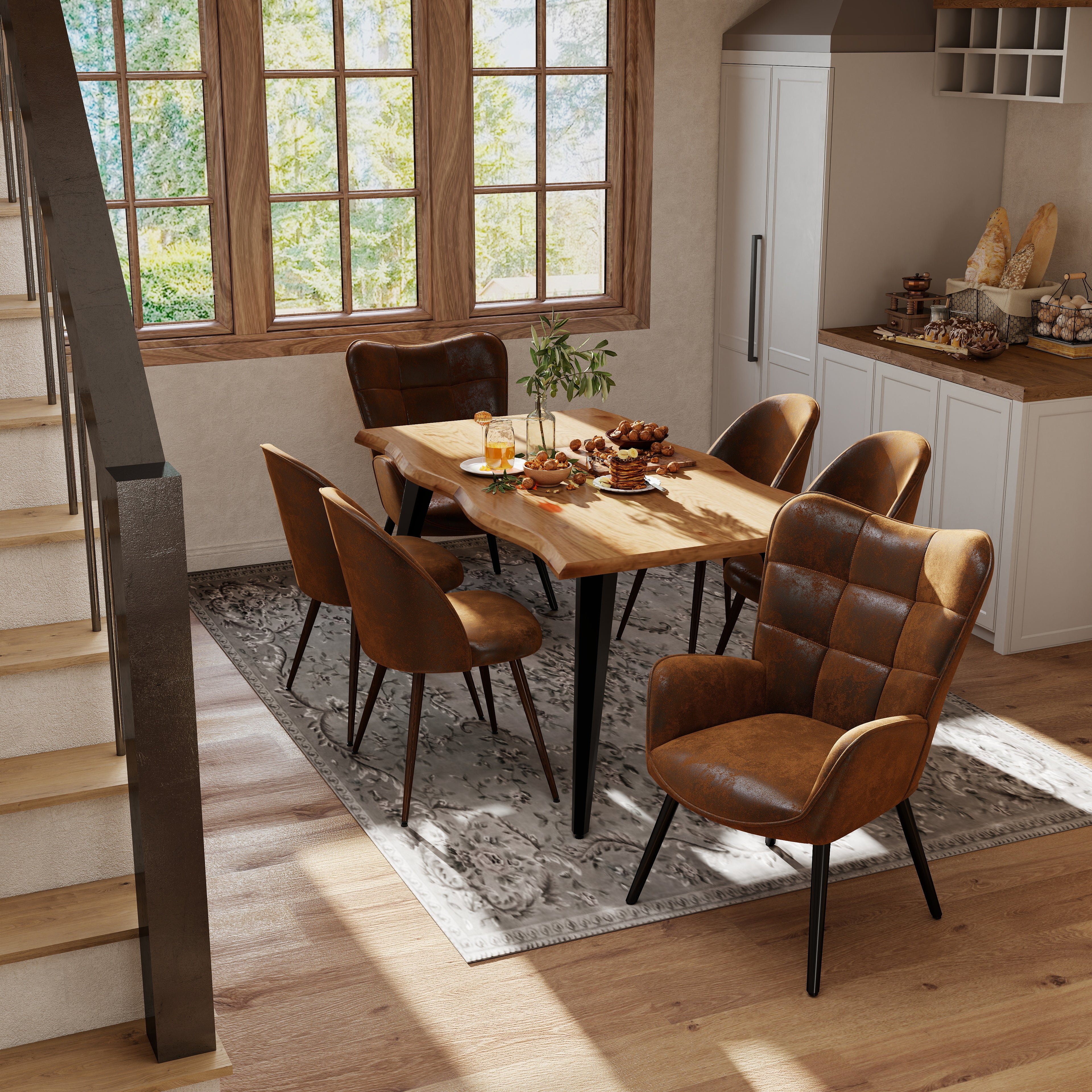 Lancelot 7 Piece Walnut with Haven & Kanas Upholstered Dining Set