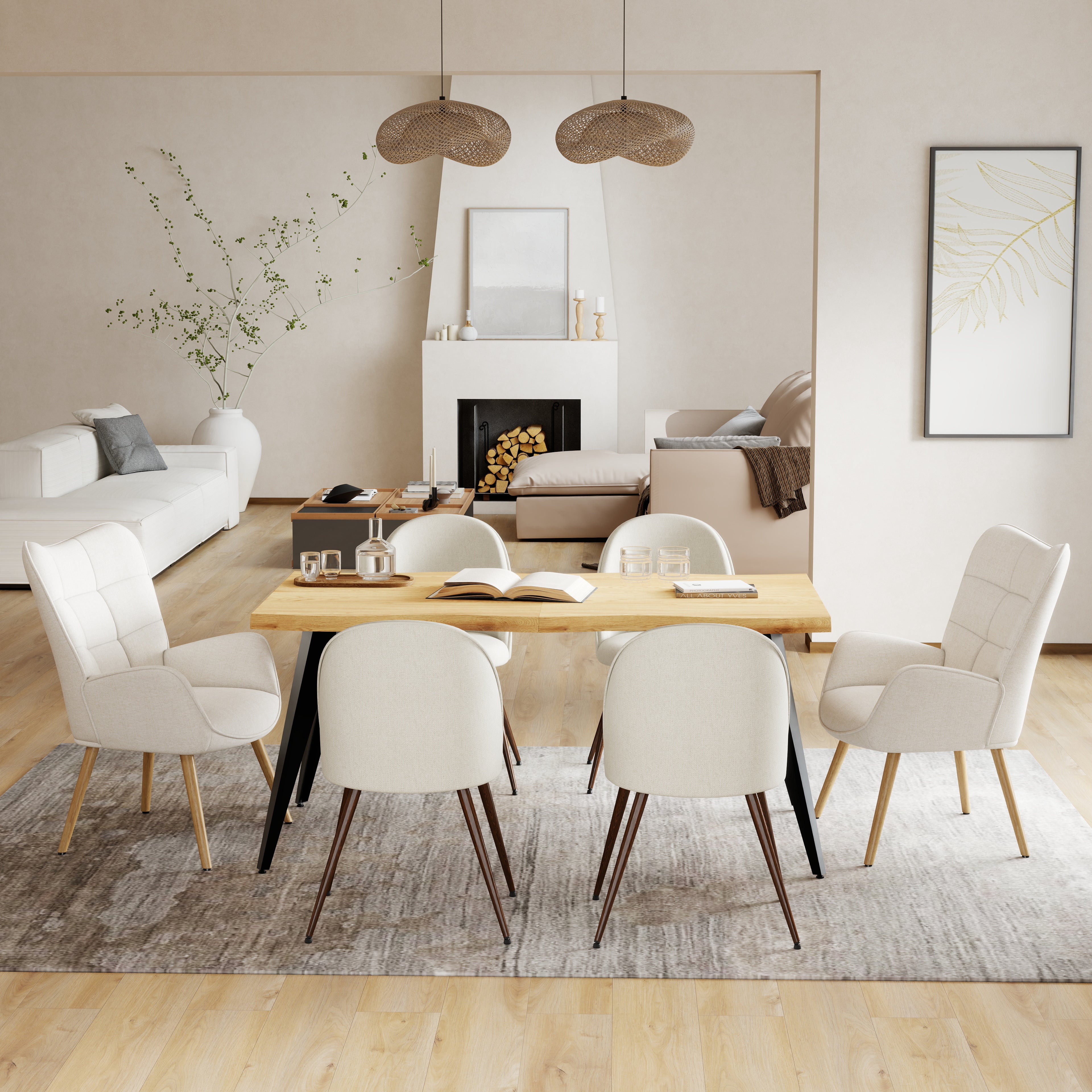 Lancelot 7 Piece Oak with Haven & Kanas Upholstered Dining Set