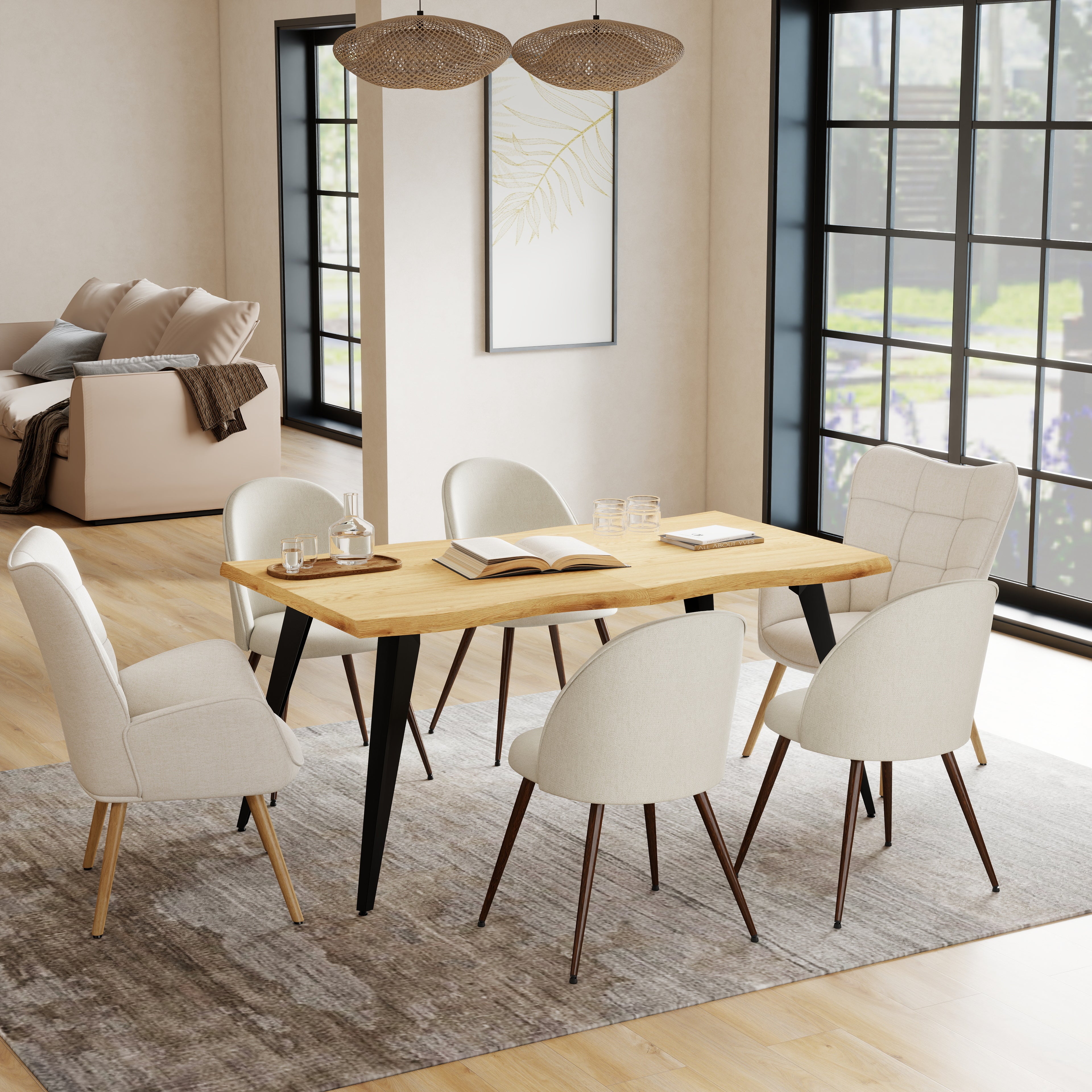 Lancelot 7 Piece Oak with Haven & Kanas Upholstered Dining Set