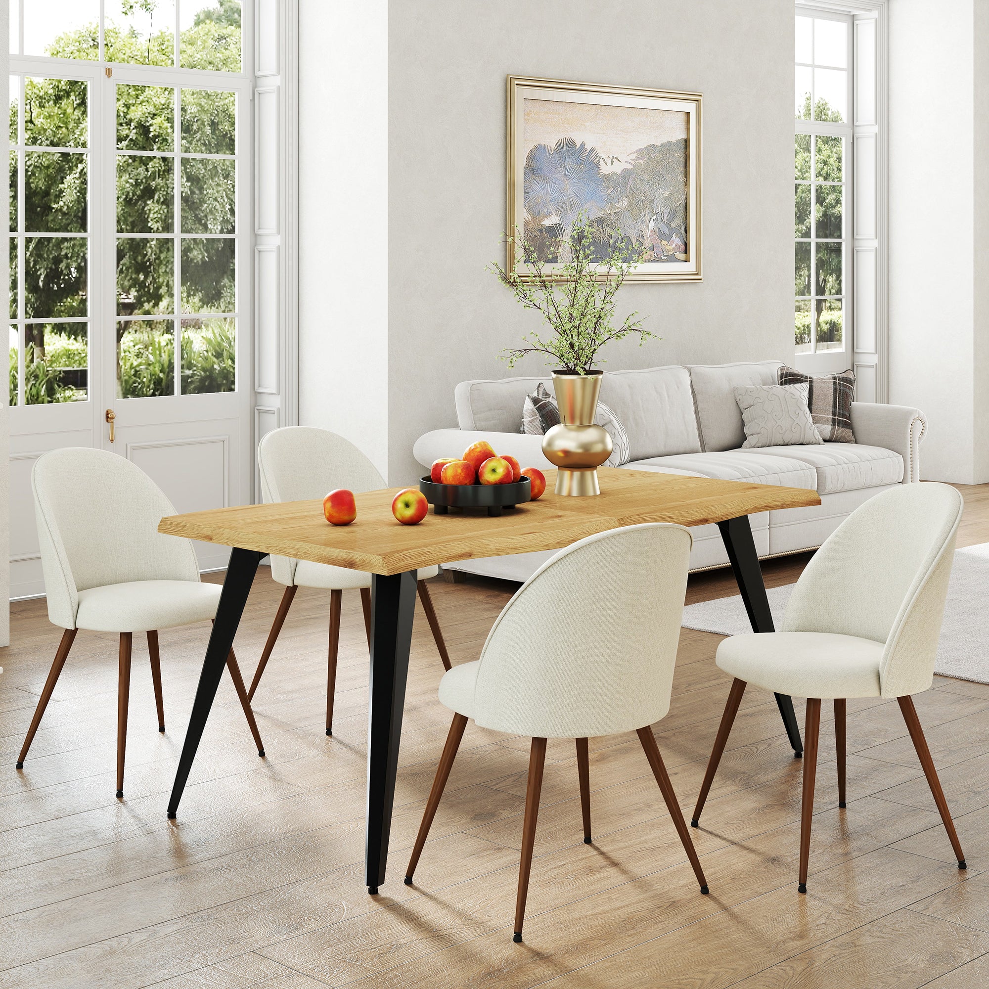 Lancelot 5 Piece Walnut Dining Table Set with 4 Haven Upholstered Chairs