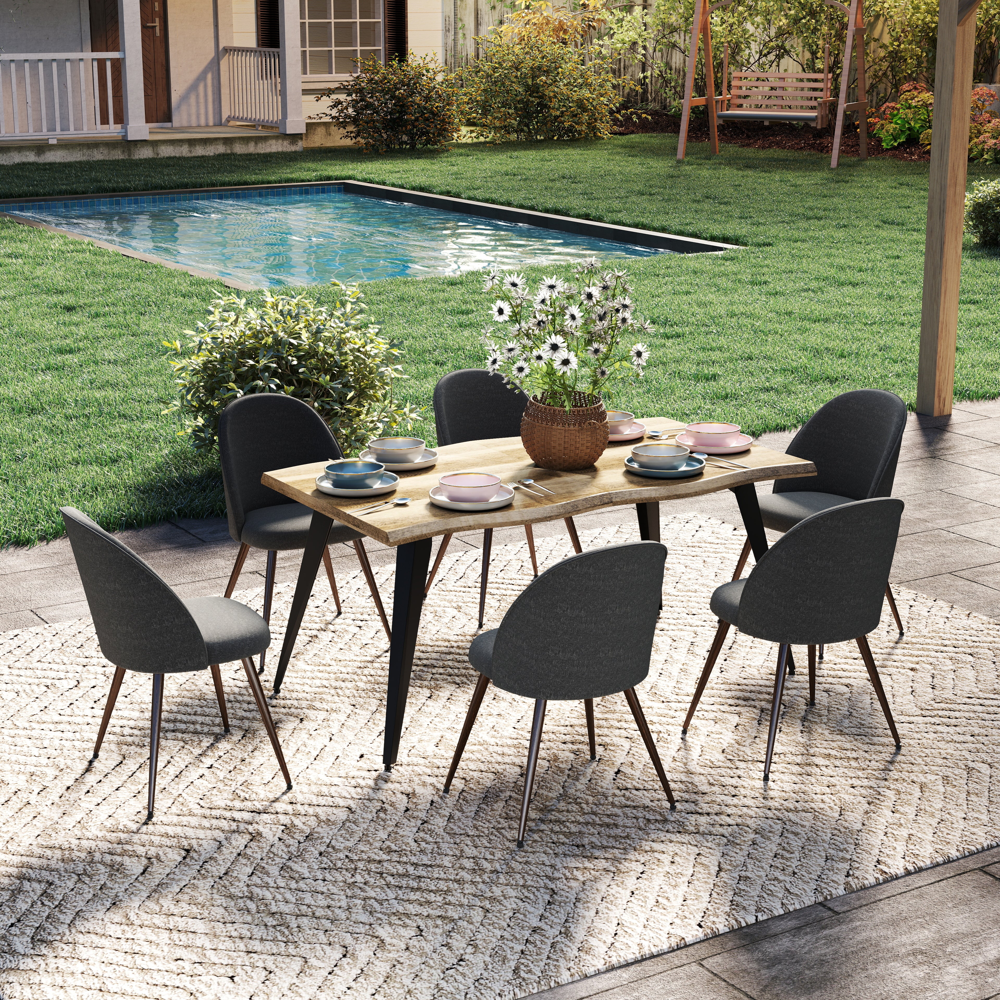 Lancelot 7 Piece Walnut & Haven Upholstered Dining Set
