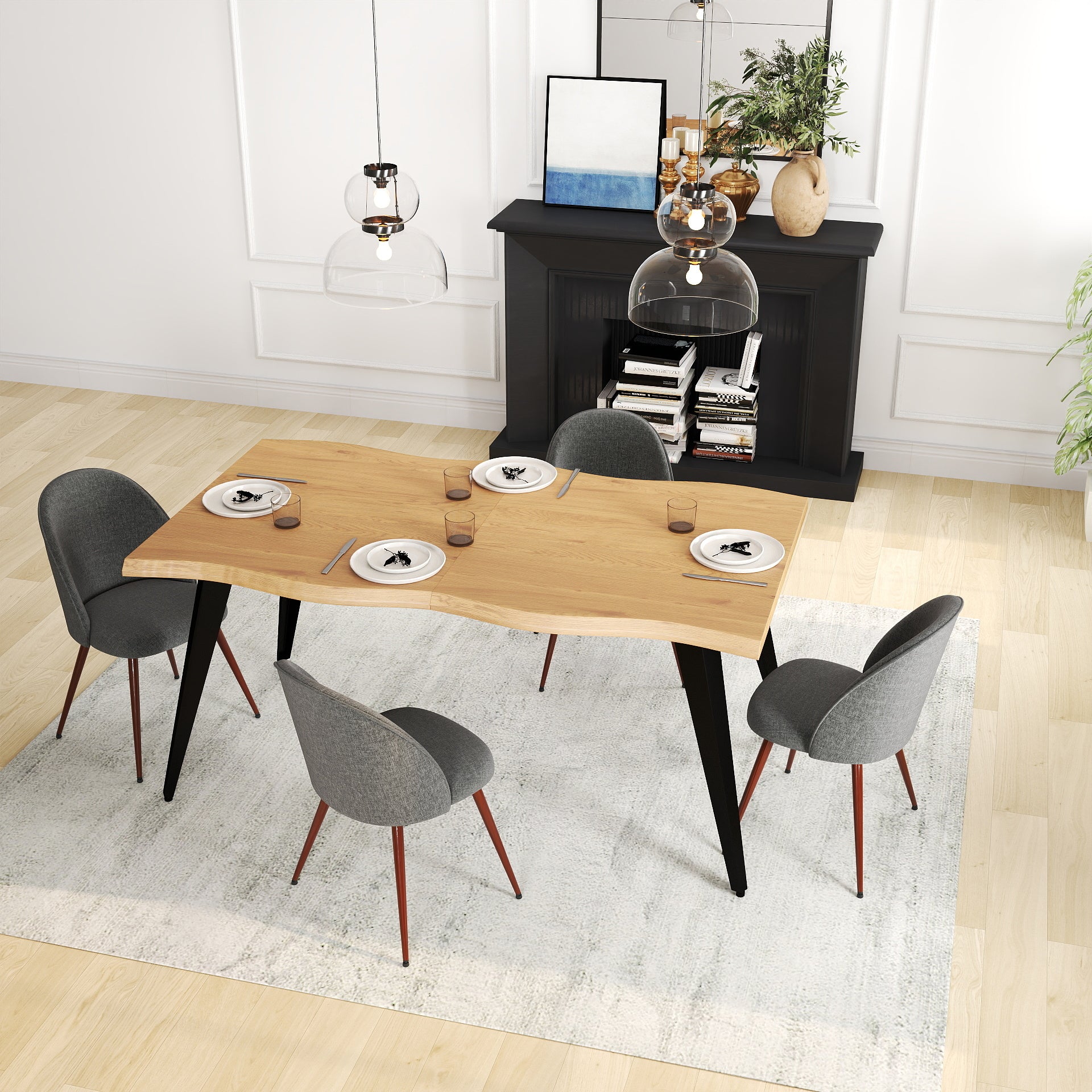 Lancelot 5 Piece Oak & Haven Upholstered Dining Set
