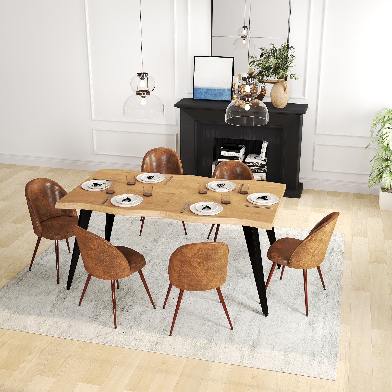 Lancelot 7 Piece Oak & Haven Upholstered Dining Set